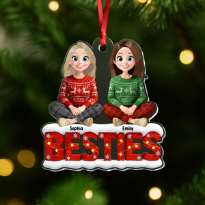 Snowy Brick Wall Besties Sisters Personalized Gift For Christmas Acrylic Ornament LM32 895947