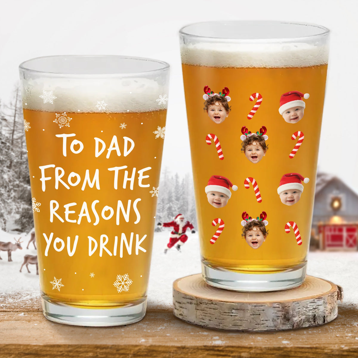 Custom Photo To Dad From The Reasons You Drink Print Beer Glass For Christmas HO82 894370