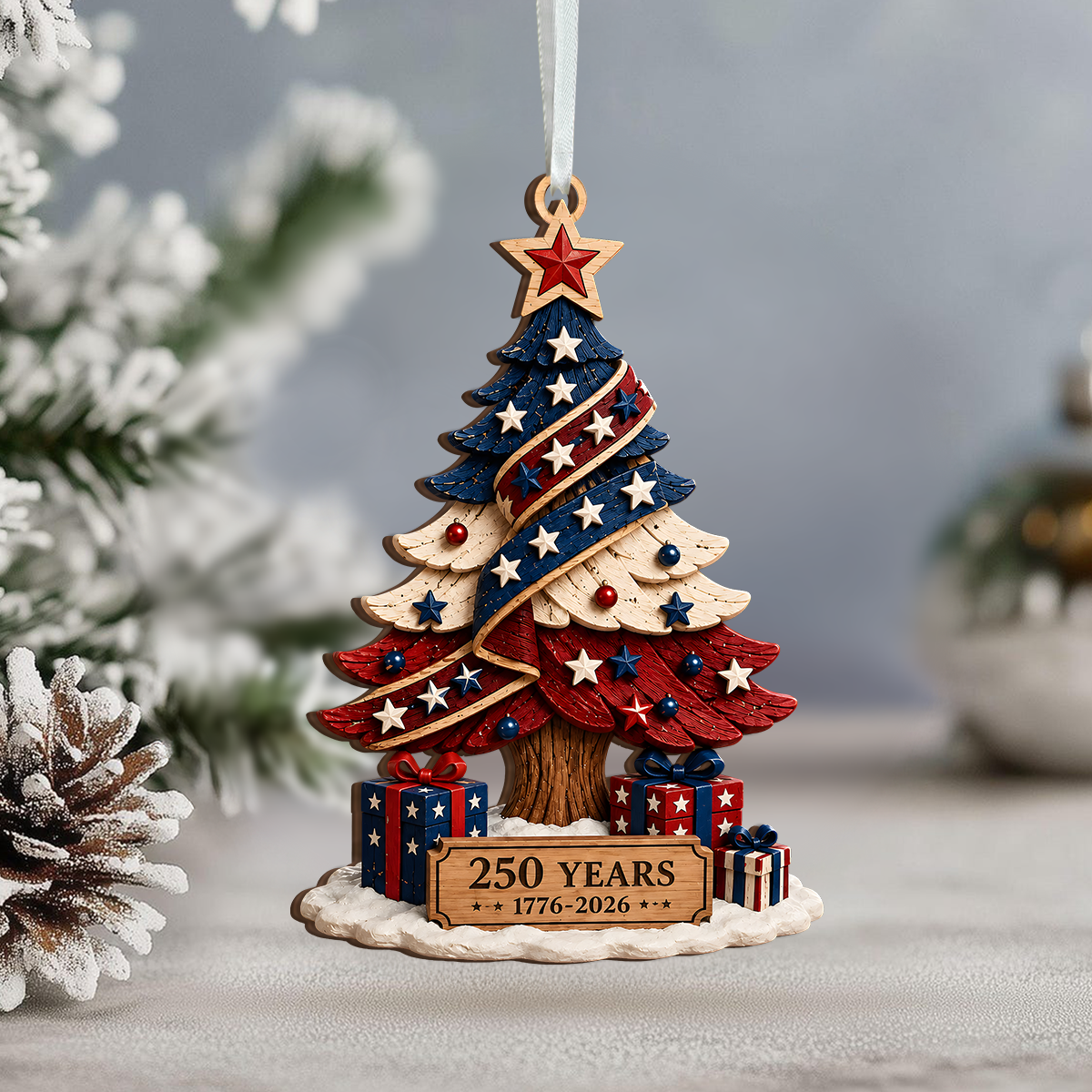 America Anniversary 1776-2026 Patriotic Wooden Ornament HO82 903338