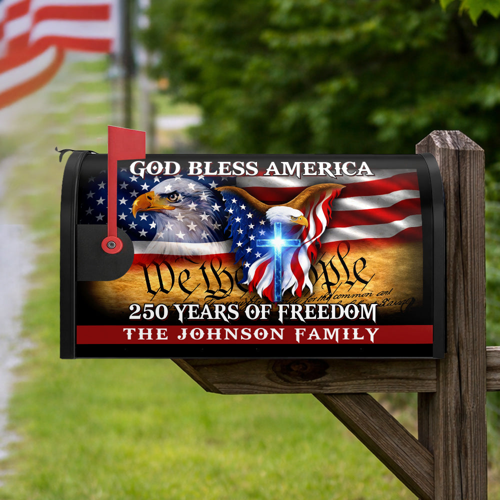 Custom Name God Bless America - 250 Years Of Freedom Patriotic Mailbox Cover HO82 901034