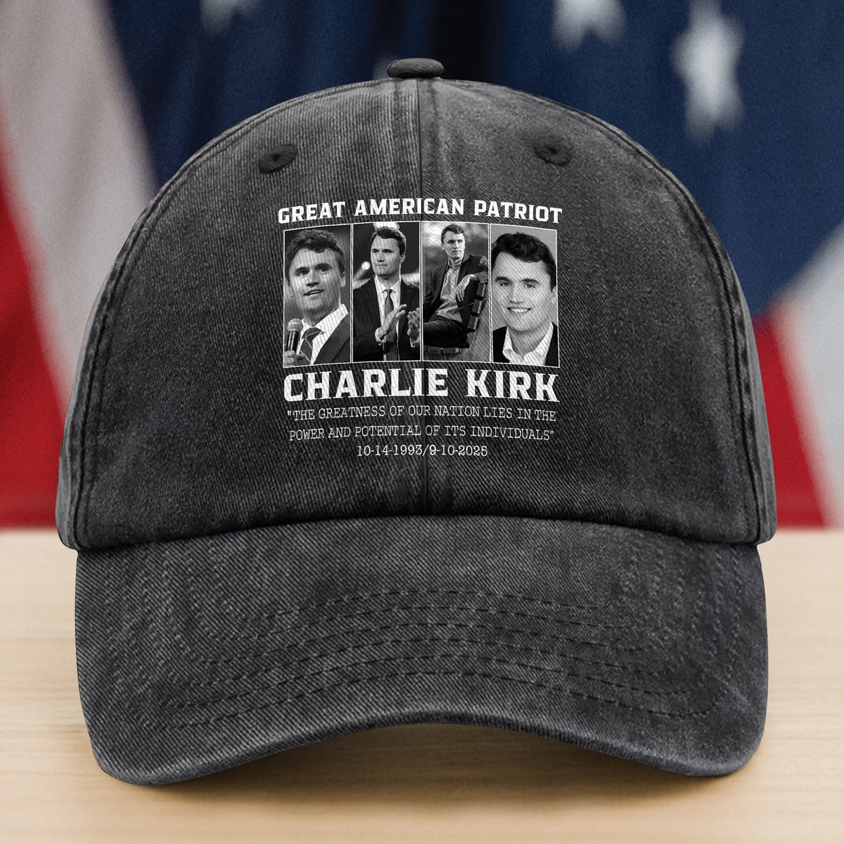 Prayers Up for Charlie Kirk Great America Patriot Washed Denim Baseball Cap HO82 65744