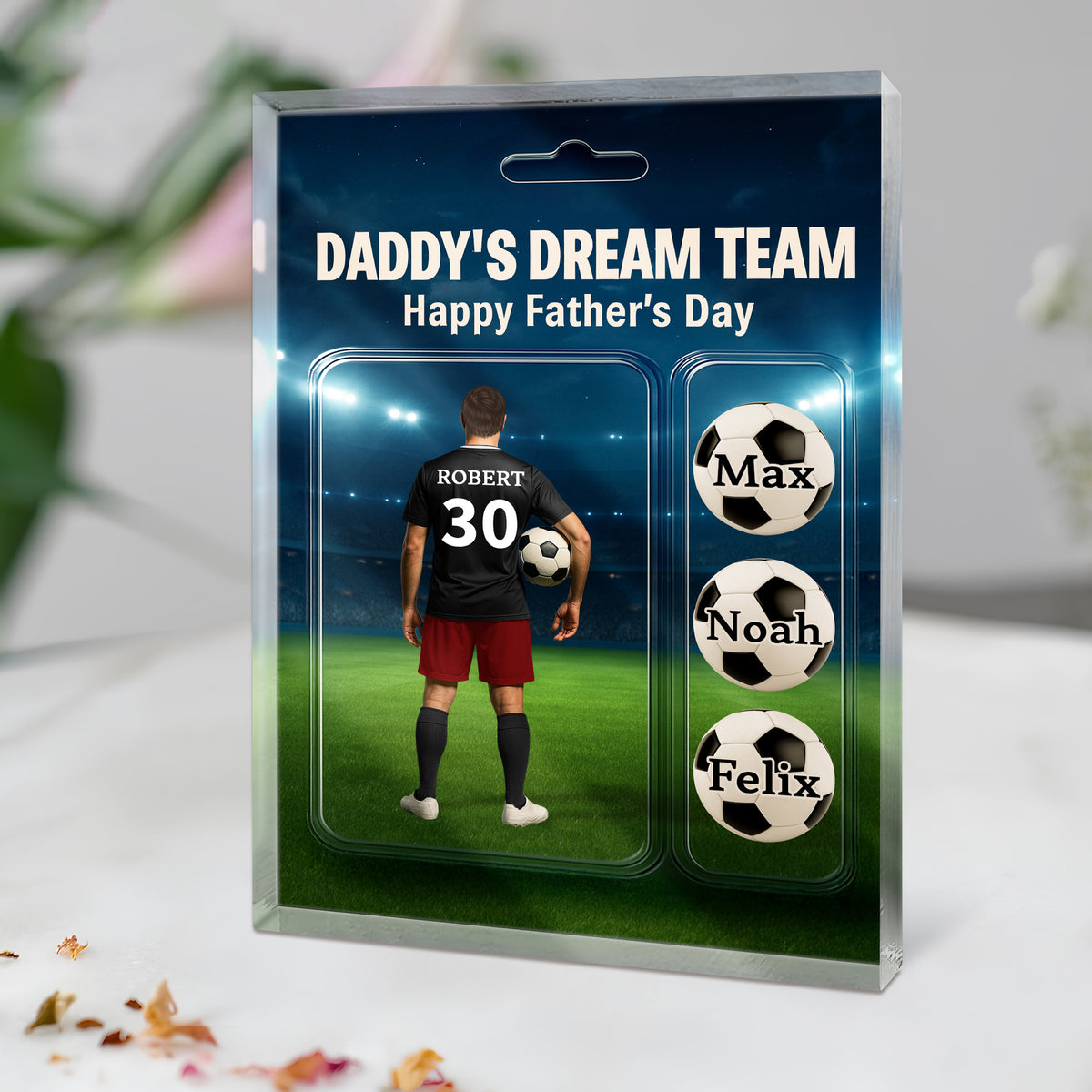 Daddy's Dream Team Soccer With Kids' Names Acrylic Block Plaque Personalized Gift For Father's Day, For Soccer Lover HO82 893766