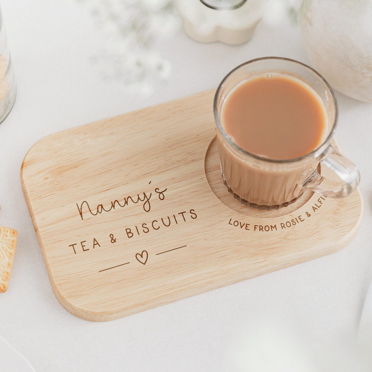 Personalized Mum's Tea & Biscuits Wooden Tray - Gift For Mom, Mother's Day Gift HO82 901748