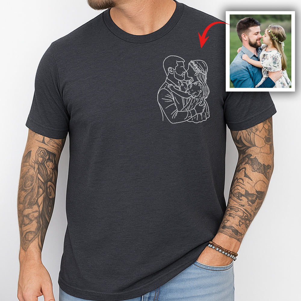 Custom Dad And Kids Portrait Photo Drawing Style Family Dark Shirt Gift For Father's Day, Birthday Gifts HO82 893988