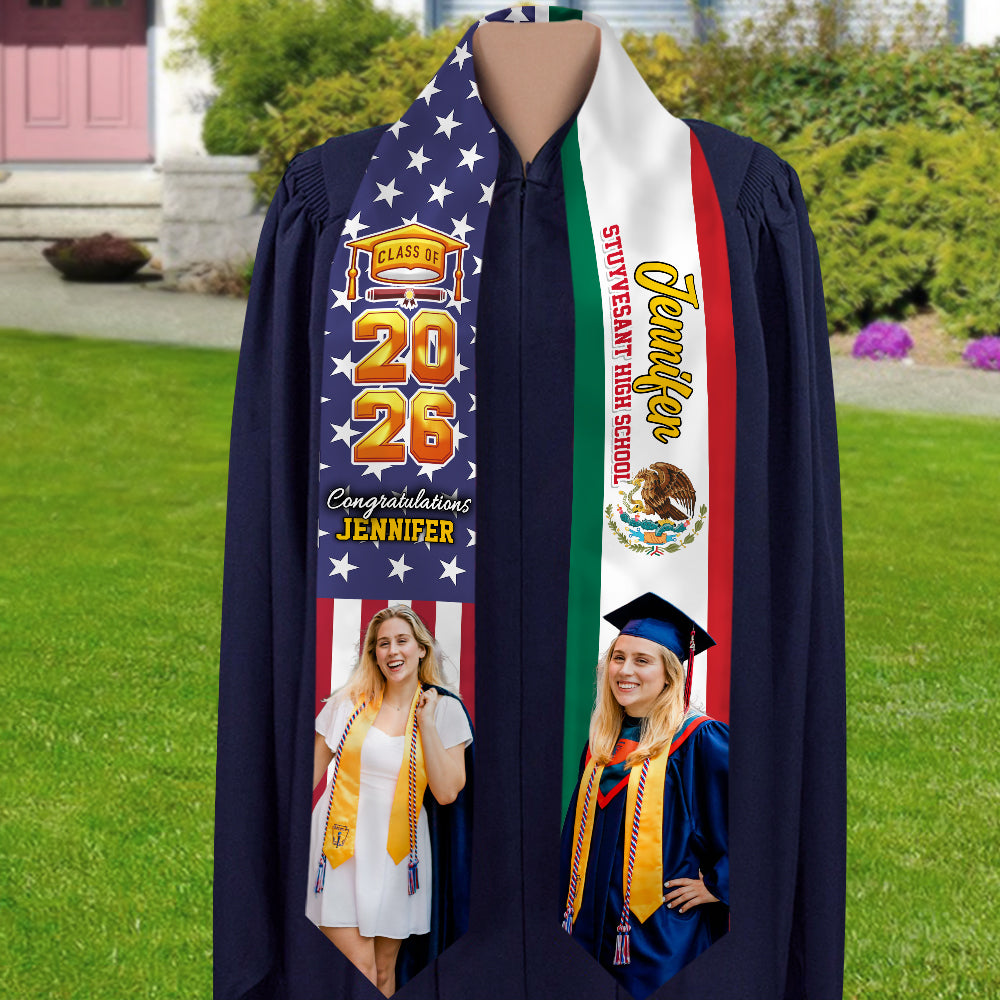 Custom Photo Country Flag Class of 2026 Stoles Sash, Graduation Gift, Senior Gift HO82 901320