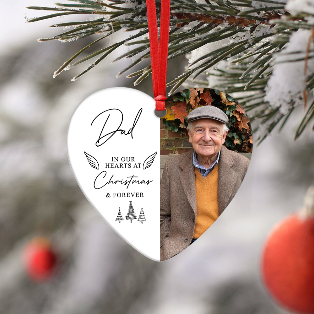 Custom Photo Memorial Christmas Heart Shaped Ceramic Ornament Remembrance Decoration Gift HO82 903426