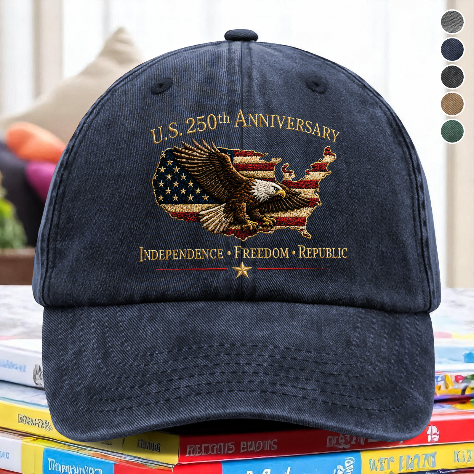 US 250th Anniversary 1776 - 2026 Independence Freedom Republic Patriotic Washed Denim Baseball Cap TH10 169641