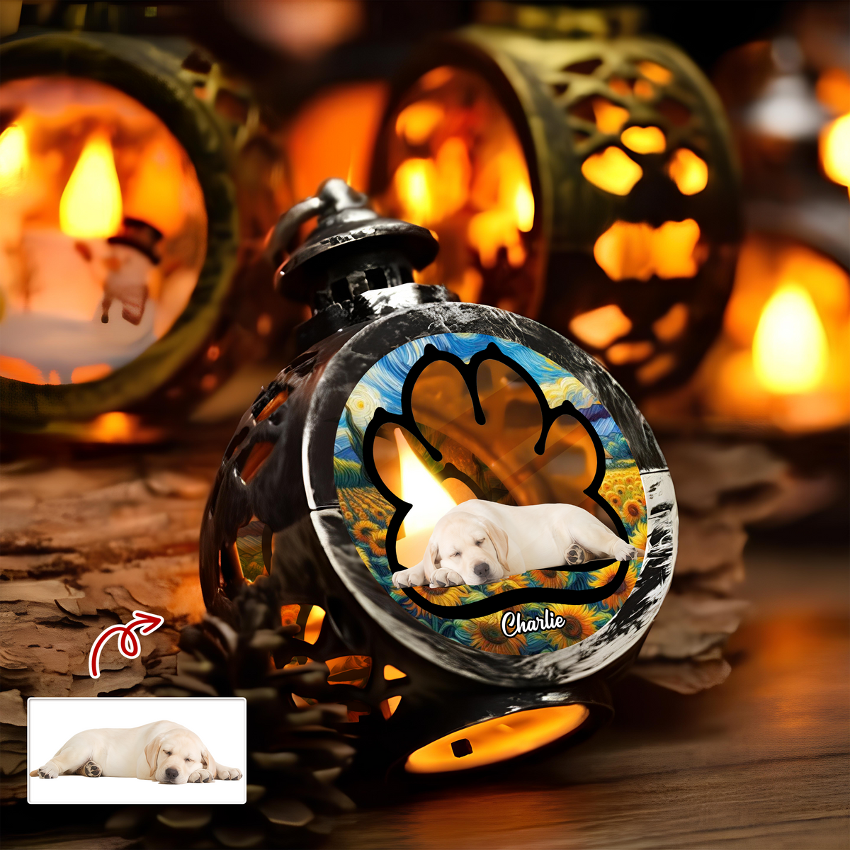 Custom Dog Photo Lay Here With Me Photo Christmas Lantern Ornament For Dog Lovers HA75 892918