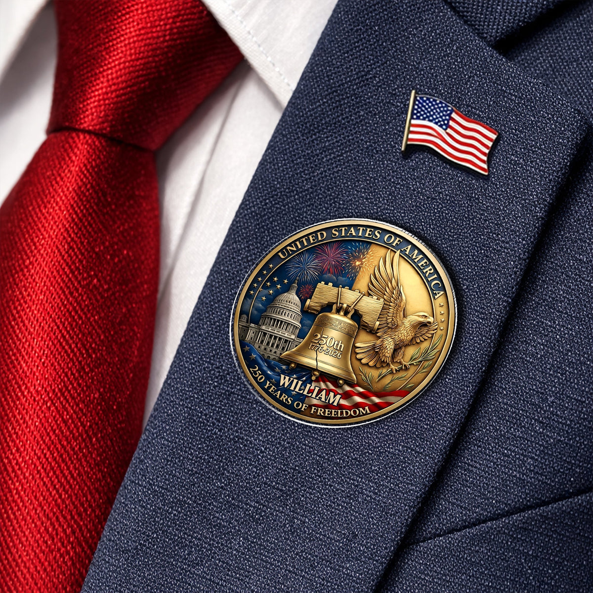 Custom Name USA 250 Years Of Freedom 1776-2026 Liberty Bell & Eagle Badge Acrylic Pin HO82 901822