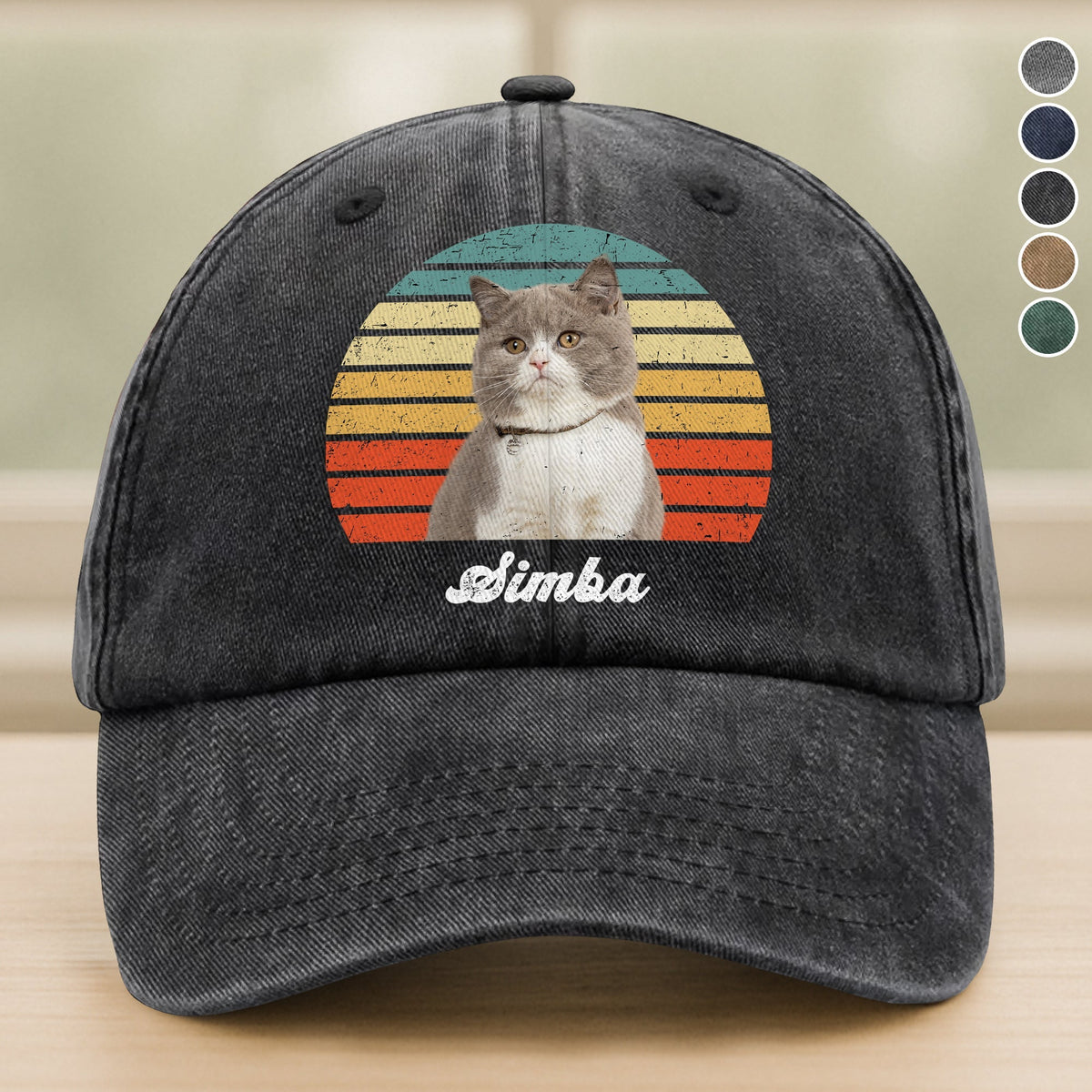 Custom Photo Cat Vintage Retro Washed Denim Baseball Cap HA75 897232