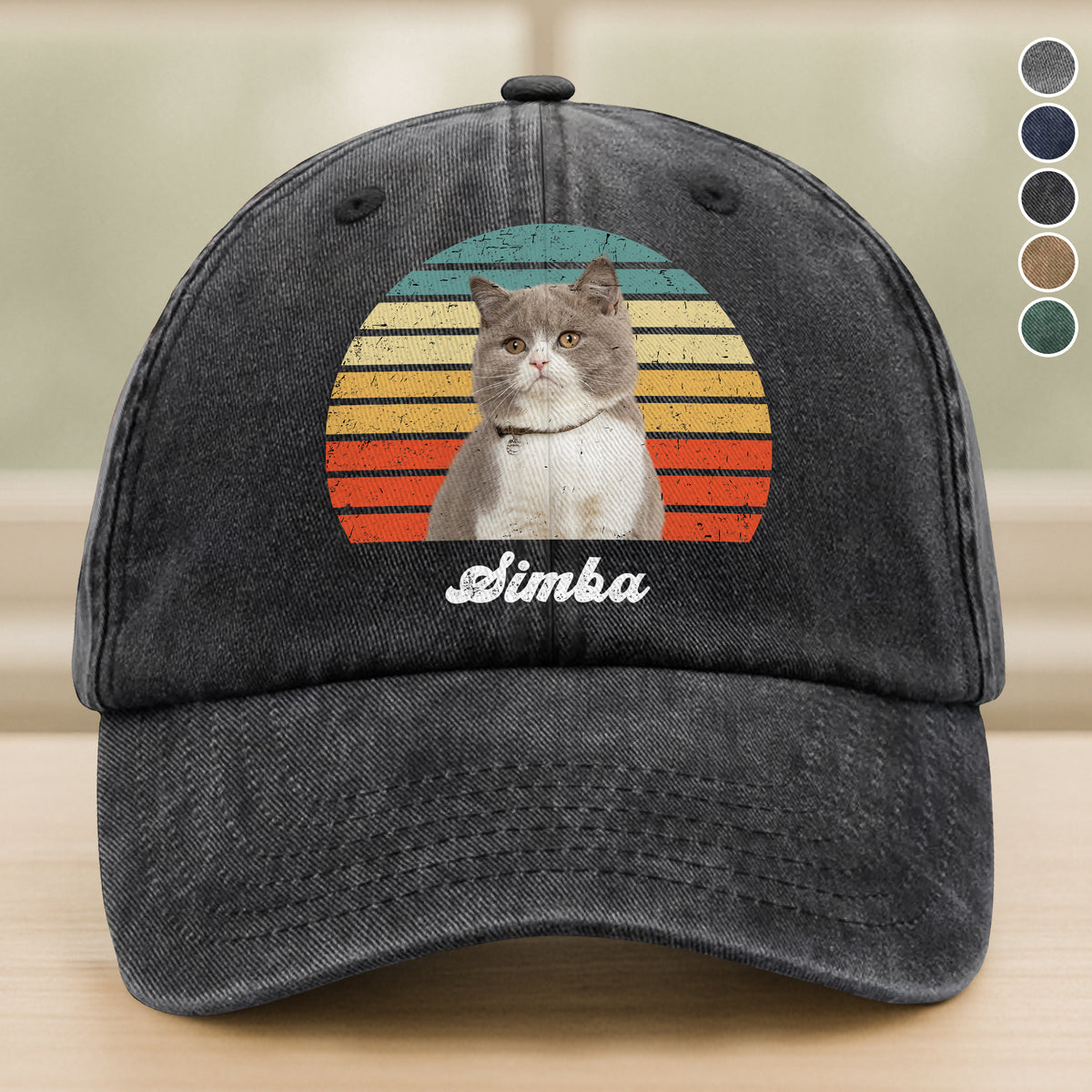 Custom Photo Cat Vintage Retro Washed Denim Baseball Cap HA75 897232
