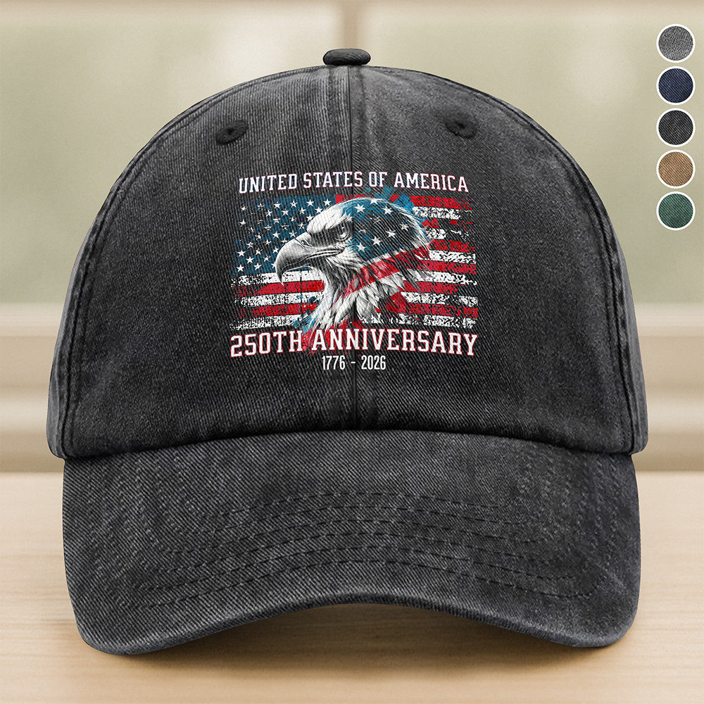 250th Anniversary 1776–2026 Patriotic Eagle American Independence Washed Denim Baseball Cap HA75 920282