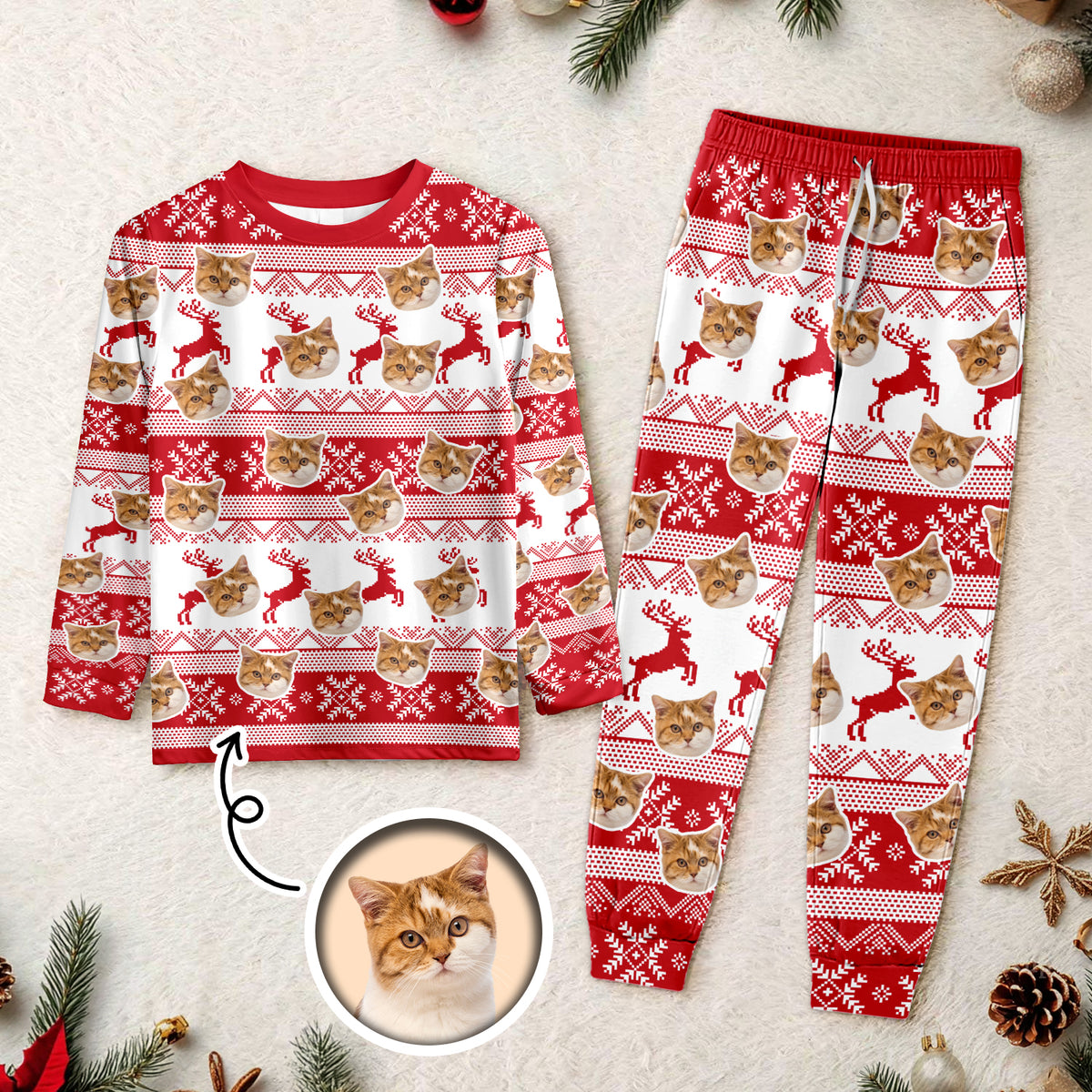 Custom Photo Christmas Cat Sleepwear Xmas Fun HO82 900150