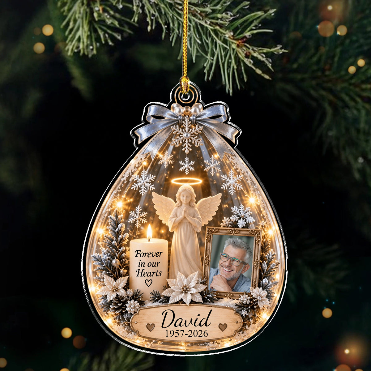 Custom Photo Forever In Our Hearts Memorial Acrylic Ornament TH10 171469