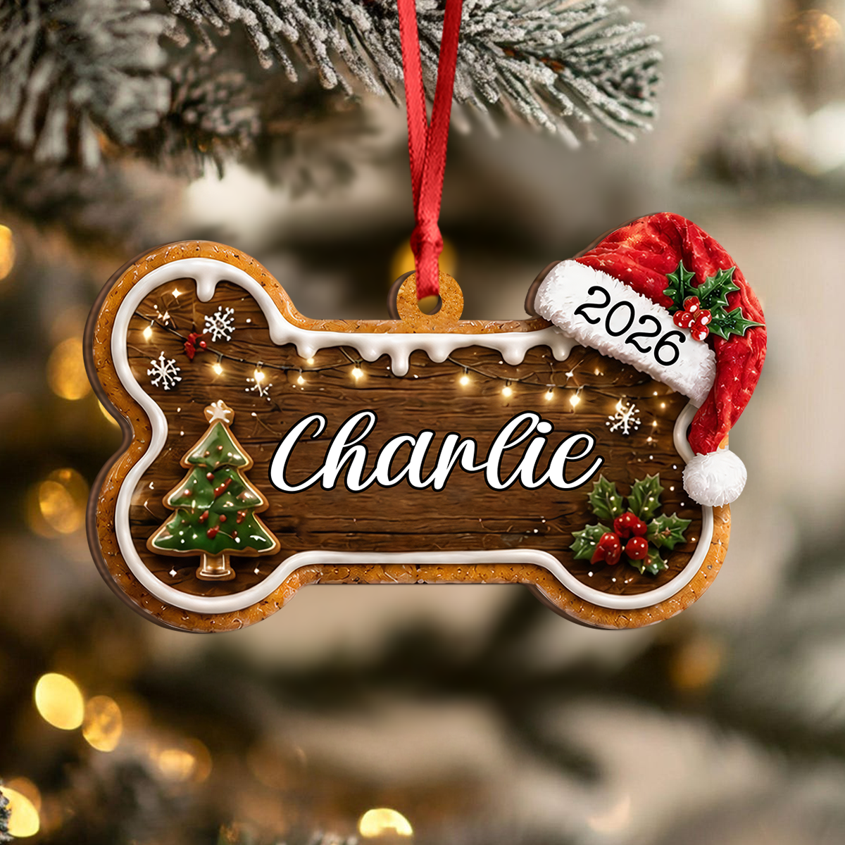 Personalized Dog Bone Gingerbread Christmas Wooden Ornament, Cute Christmas Decoration for Dogs Lovers LM32 670097