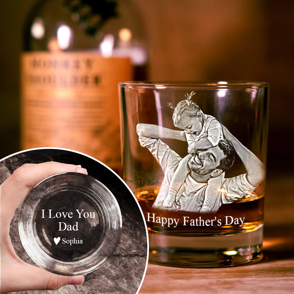 Custom Photo Father's Day Gift for Dad Engraved Rock Glass LM32 893189