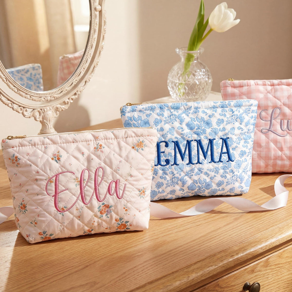 Personalized Floral Monogrammed Embroidered Cosmetic Bag- Gift For Mom, Girlfriend, Women, Bridesmaid Gift LM32 899771