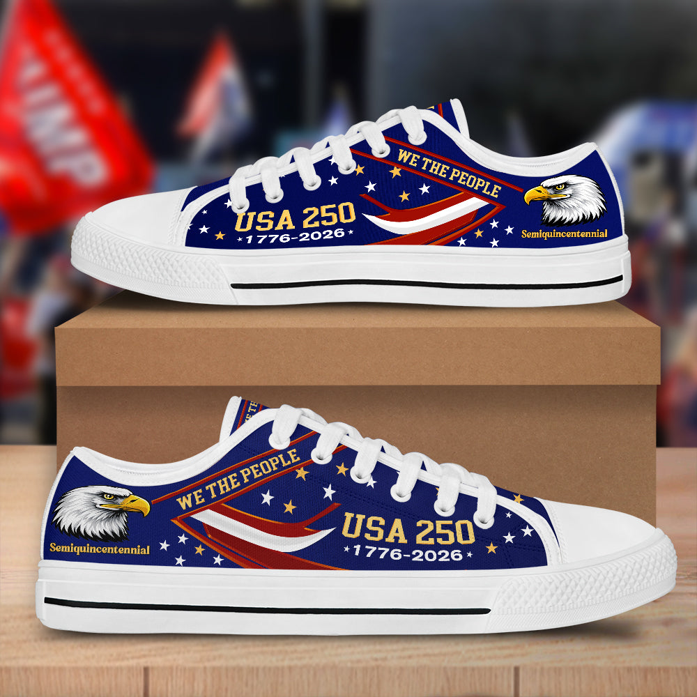 USA 250th Anniversary Patriotic Red, White & Blue with American Eagle Semiquincentennial 1776-2026 Canvas Shoes TH10 169301