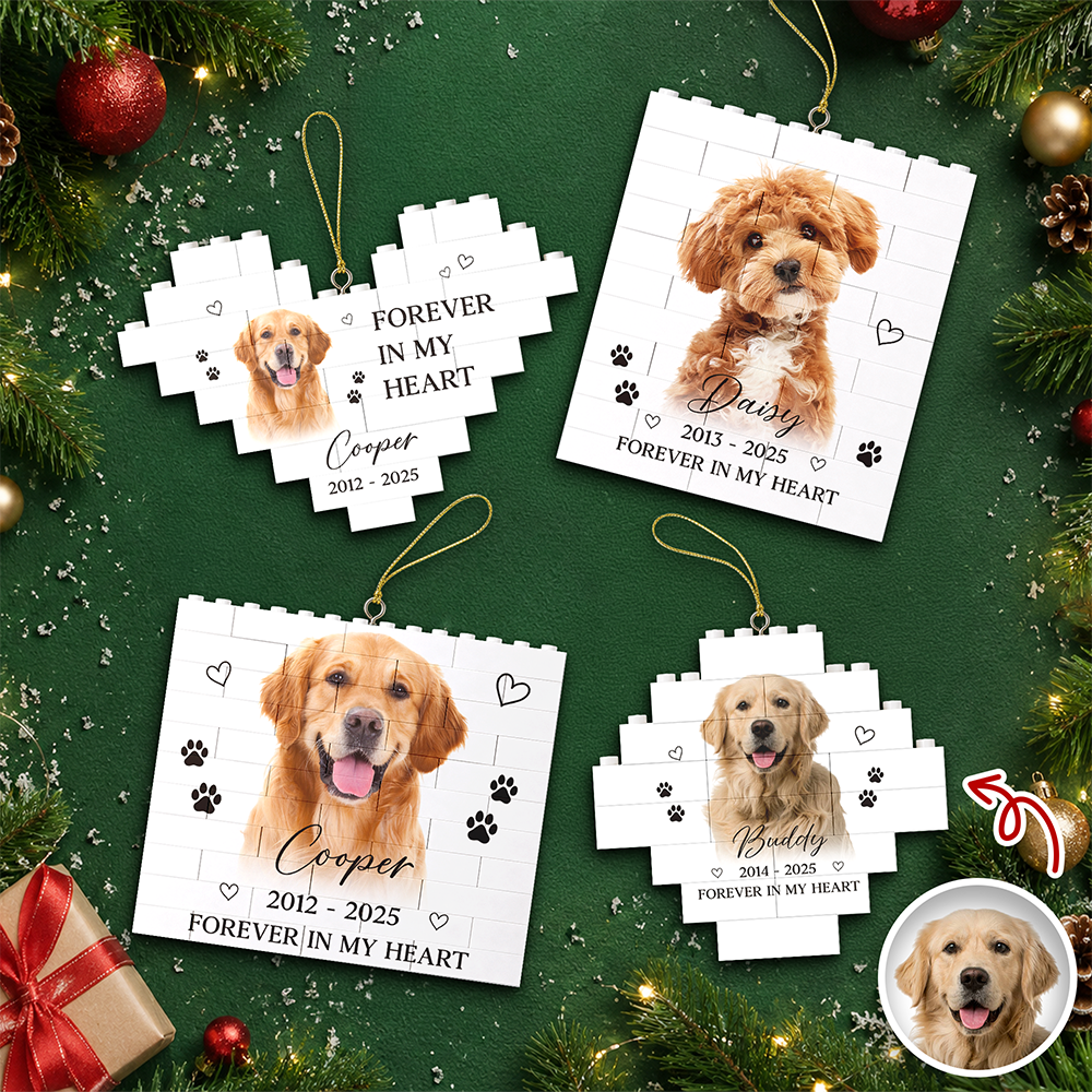 Personalized Pet Memorial Photo  Forever In My Heart Building Blocks Ornament CH07 180428