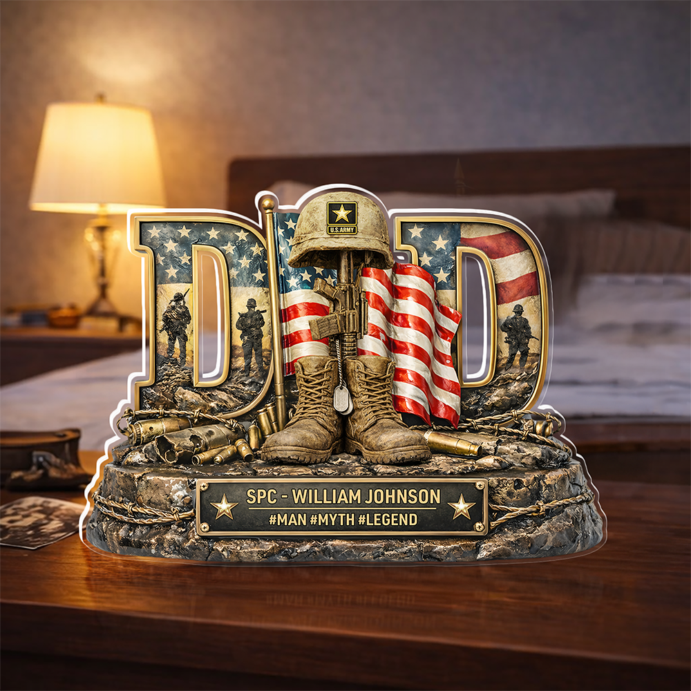 Personalized Proud Veteran Dad Acrylic Block Plaque - Veteran Gift, Patriotic Military Memorial Decor HO82 901896