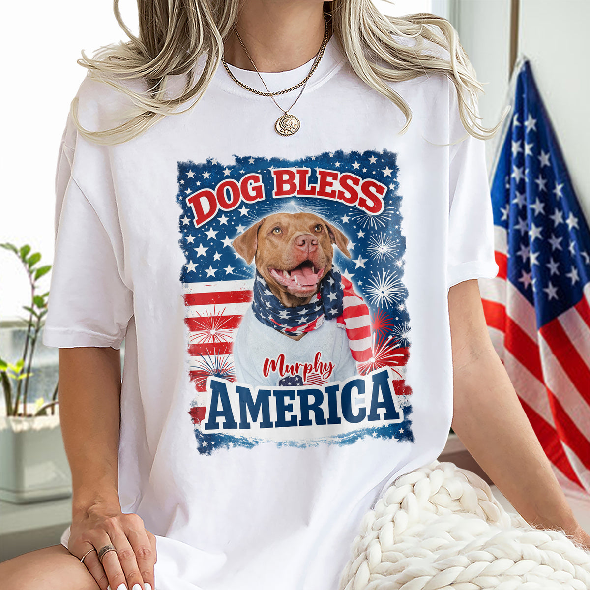 Custom Photo Dog Bless America White Shirt For Dog Lover TH10 898577