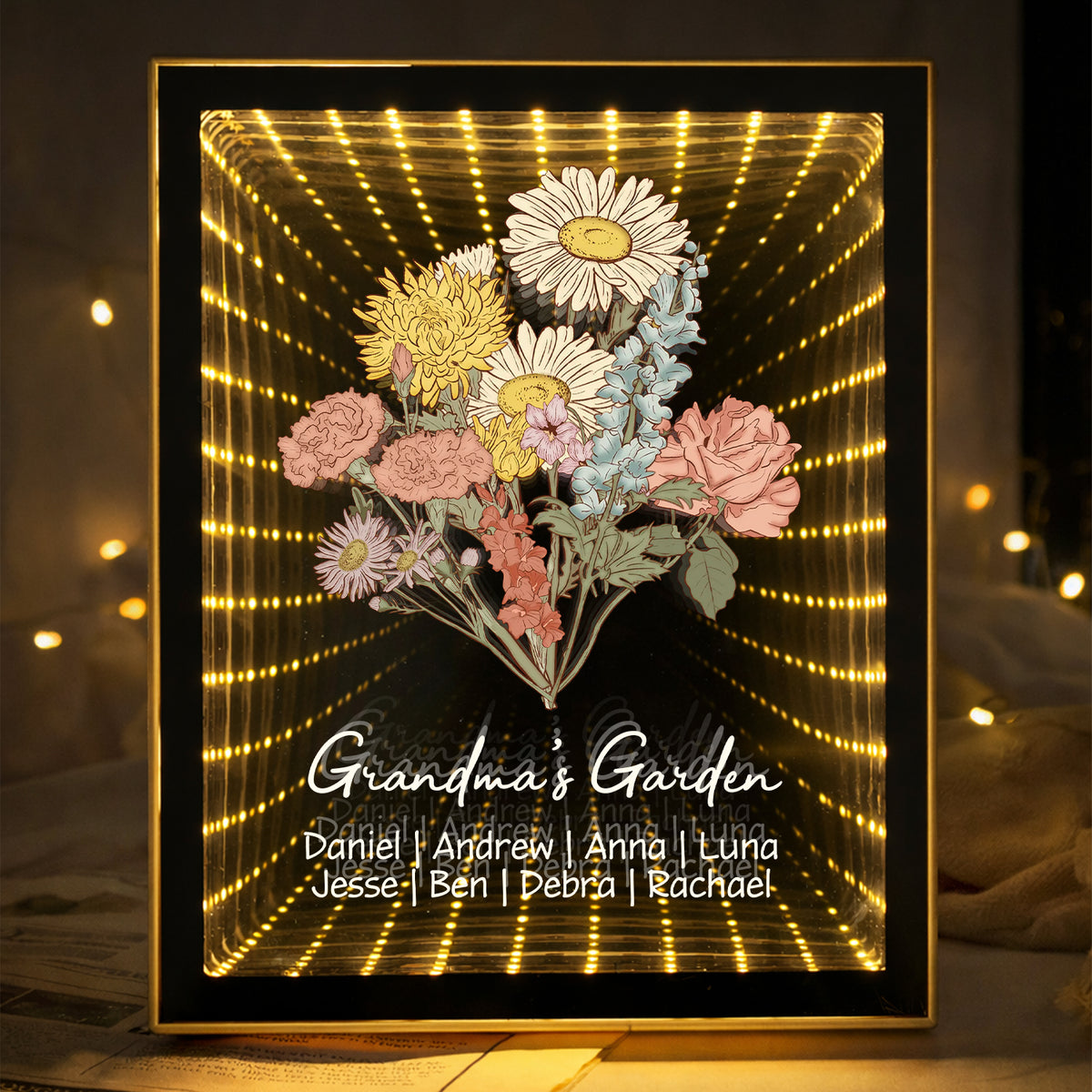 Custom Kids Names Grandma’s Garden Infinity Mirror Light Box – Personalized Family Blossoms Mother’s Day Gift HO82 901952