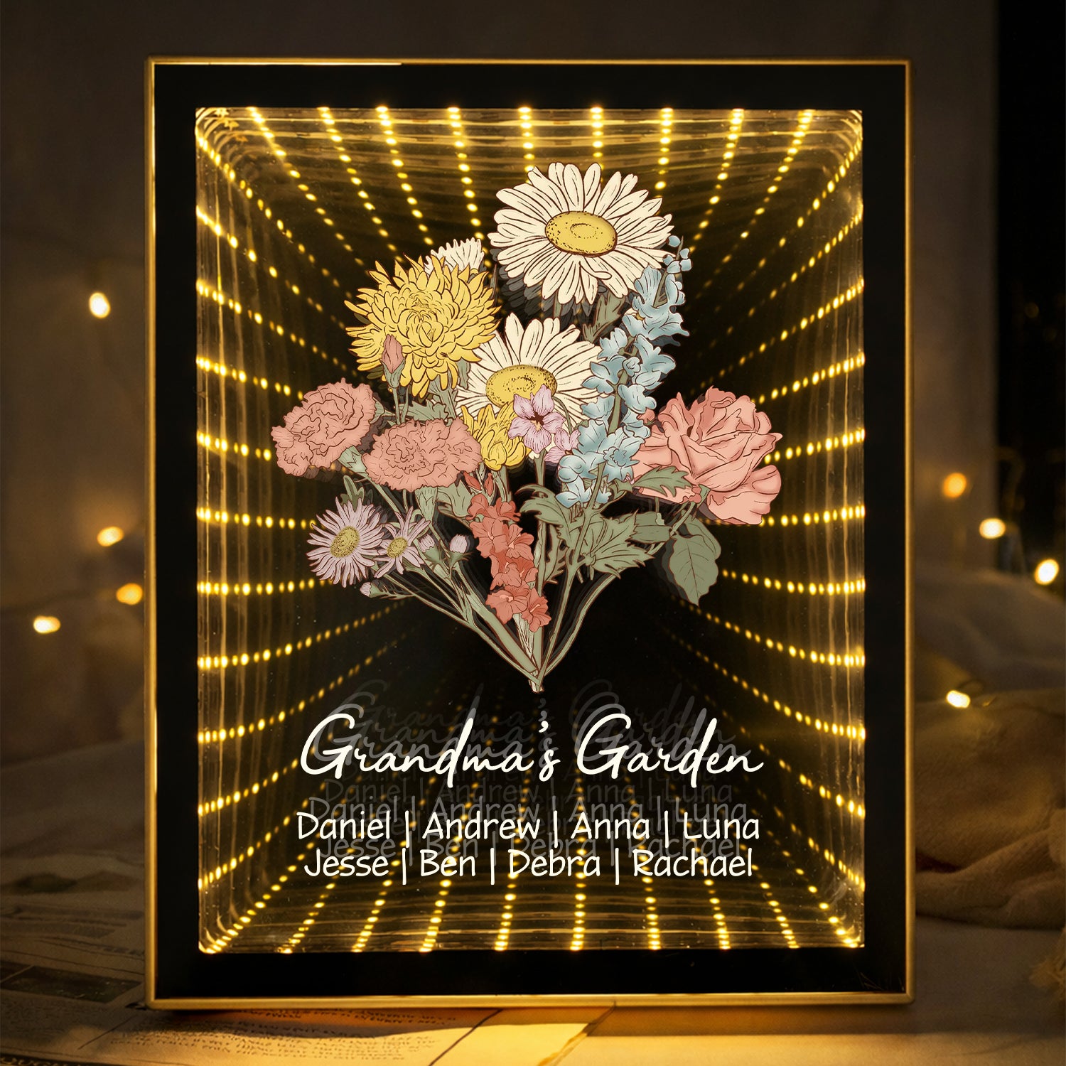 Custom Kids Names Grandma’s Garden Infinity Mirror Light Box – Personalized Family Blossoms Mother’s Day Gift HO82 901952