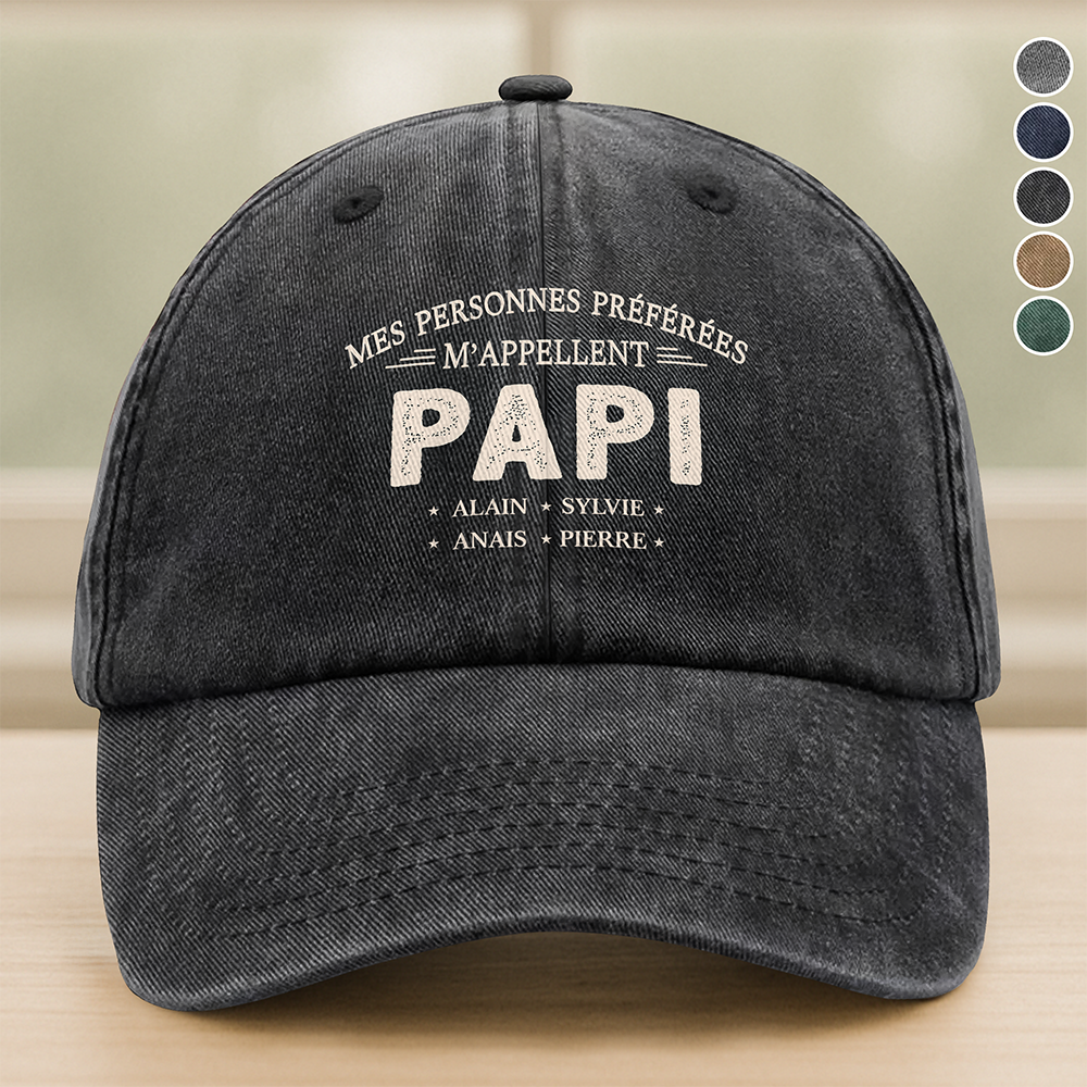 Mes personnes préférées m’appellent Papi – Casquette en jean délavé vintage personnalisée TH10 169509