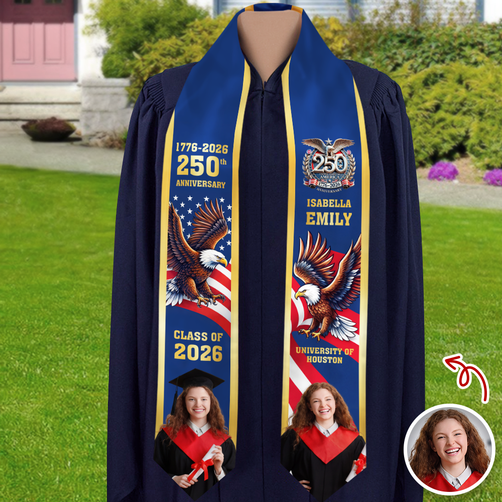 Custom Photo Class Of 2026 With America 250 Years Graduation Stole HO82 901480
