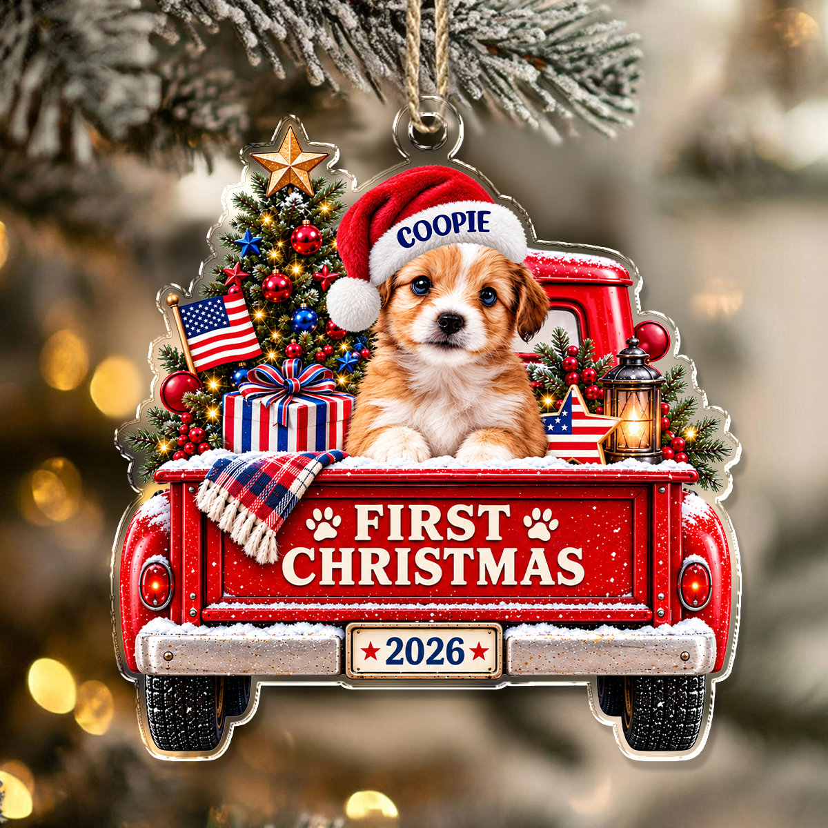 Custom Dog Photo First Christmas Acrylic Ornament, Personalized Pet Holiday Keepsake HA75 919364