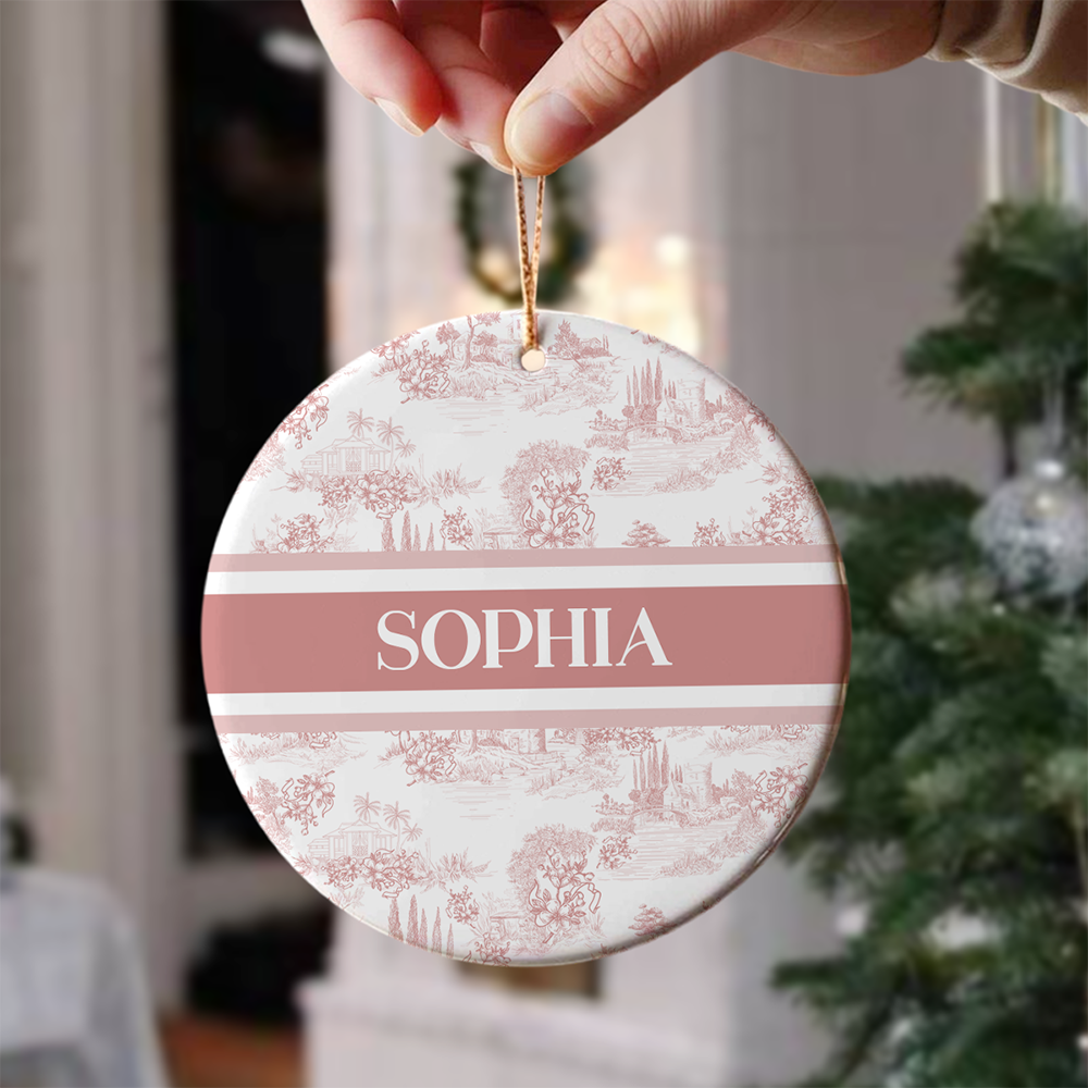 Custom Name Vintage Toile De Jouy Design - Personalized Ceramic Ornament TH10 894827