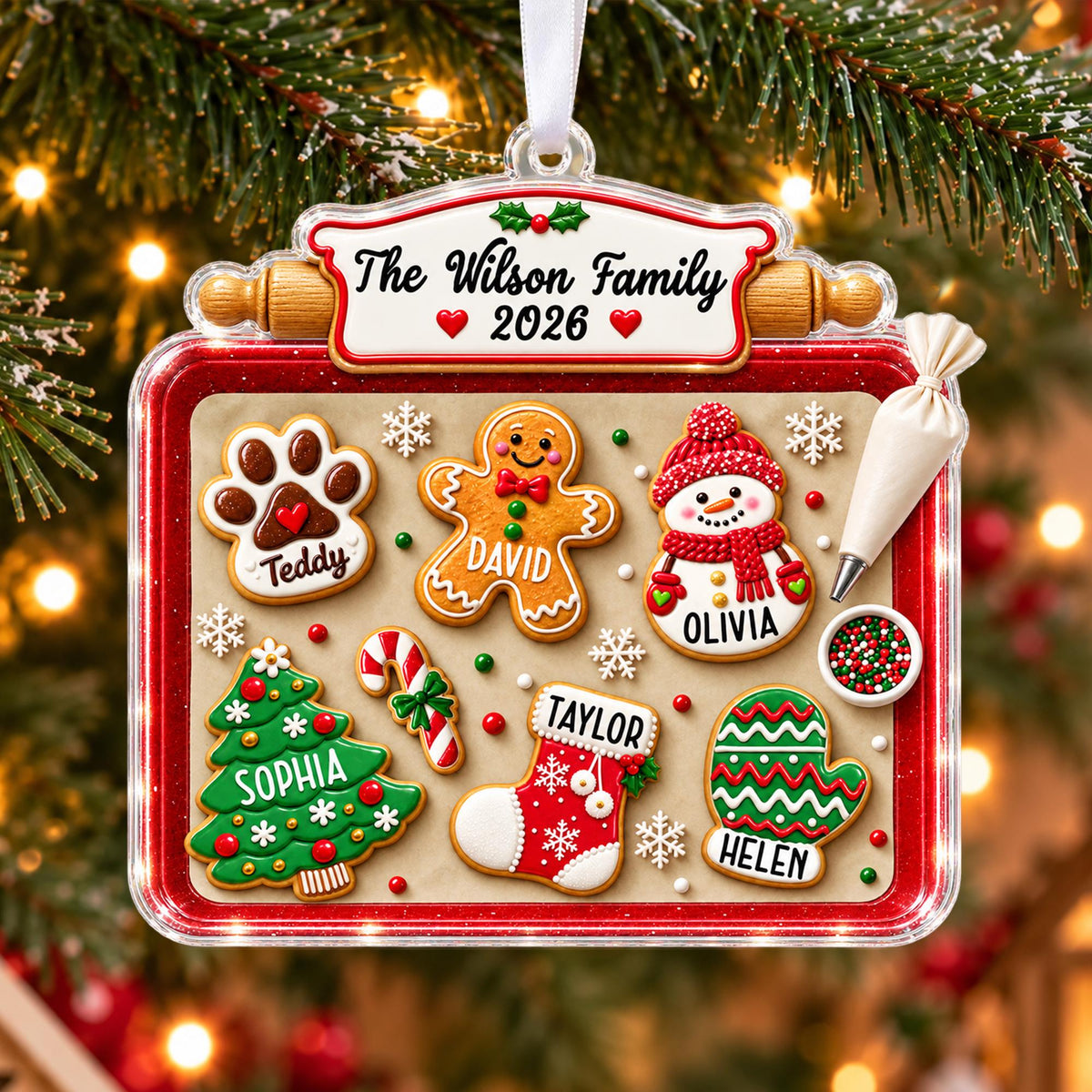 Custom Family Of Five, Six, Seven Gingerbread Christmas Cookie Tray Acrylic Ornament LM32 670629
