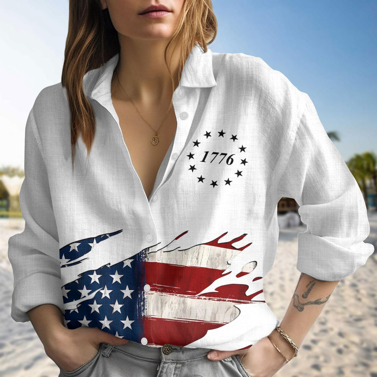 1776 Patriotic USA 250th Anniversary Blouse Shirt CH07 911736