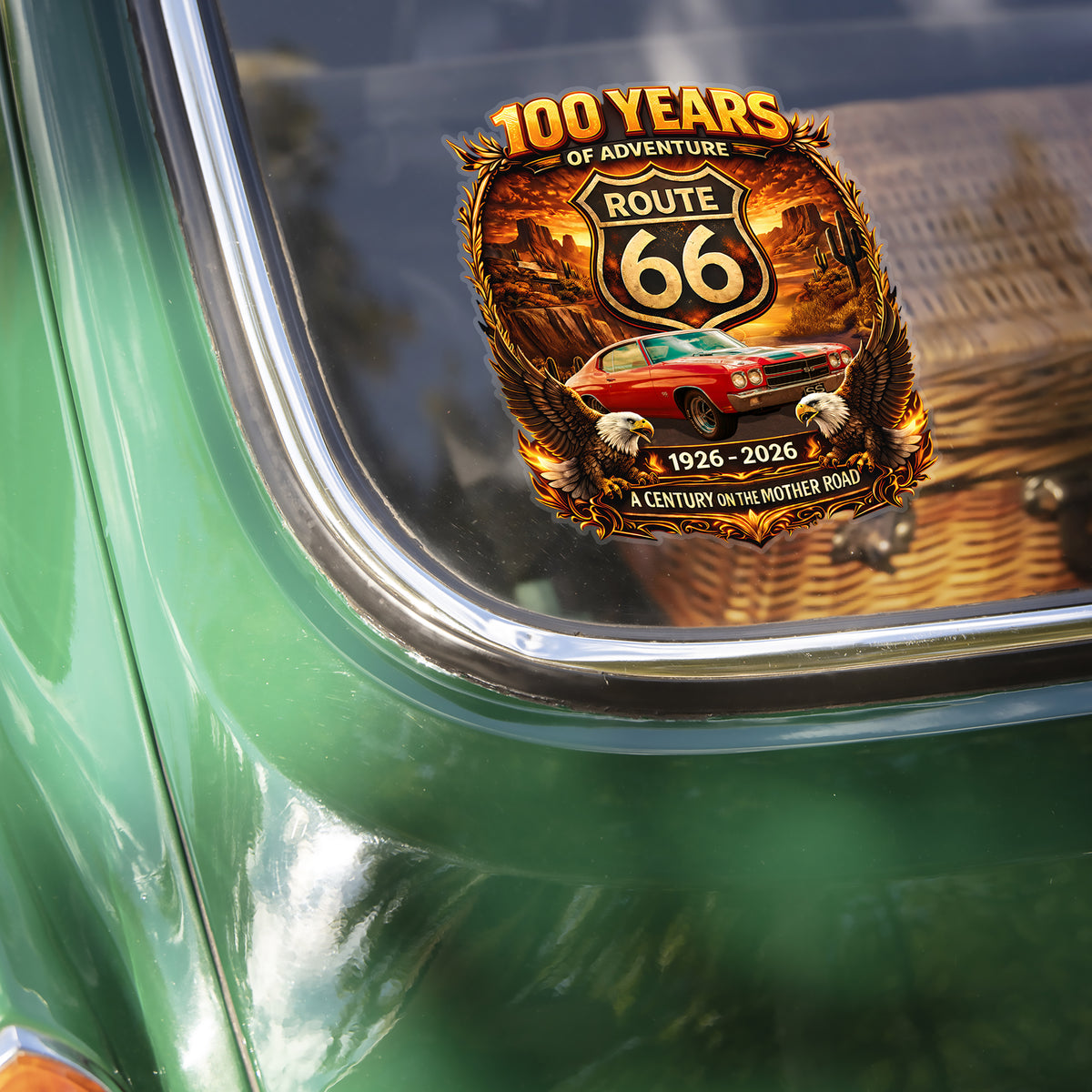 Custom Photo 100 Years Of Adventure Route 66 Car Window Decal Sticker For Car Lover TH10 898653
