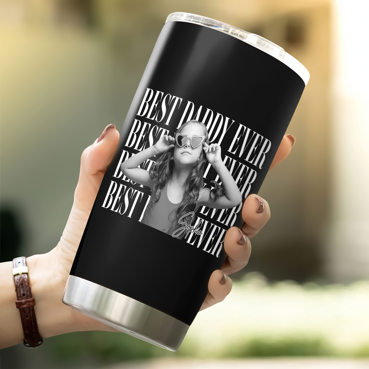 Personalized Vintage Photo Best Dad Mom Ever Fat Tumbler Custom Kid Photo Tumbler CH07 911742