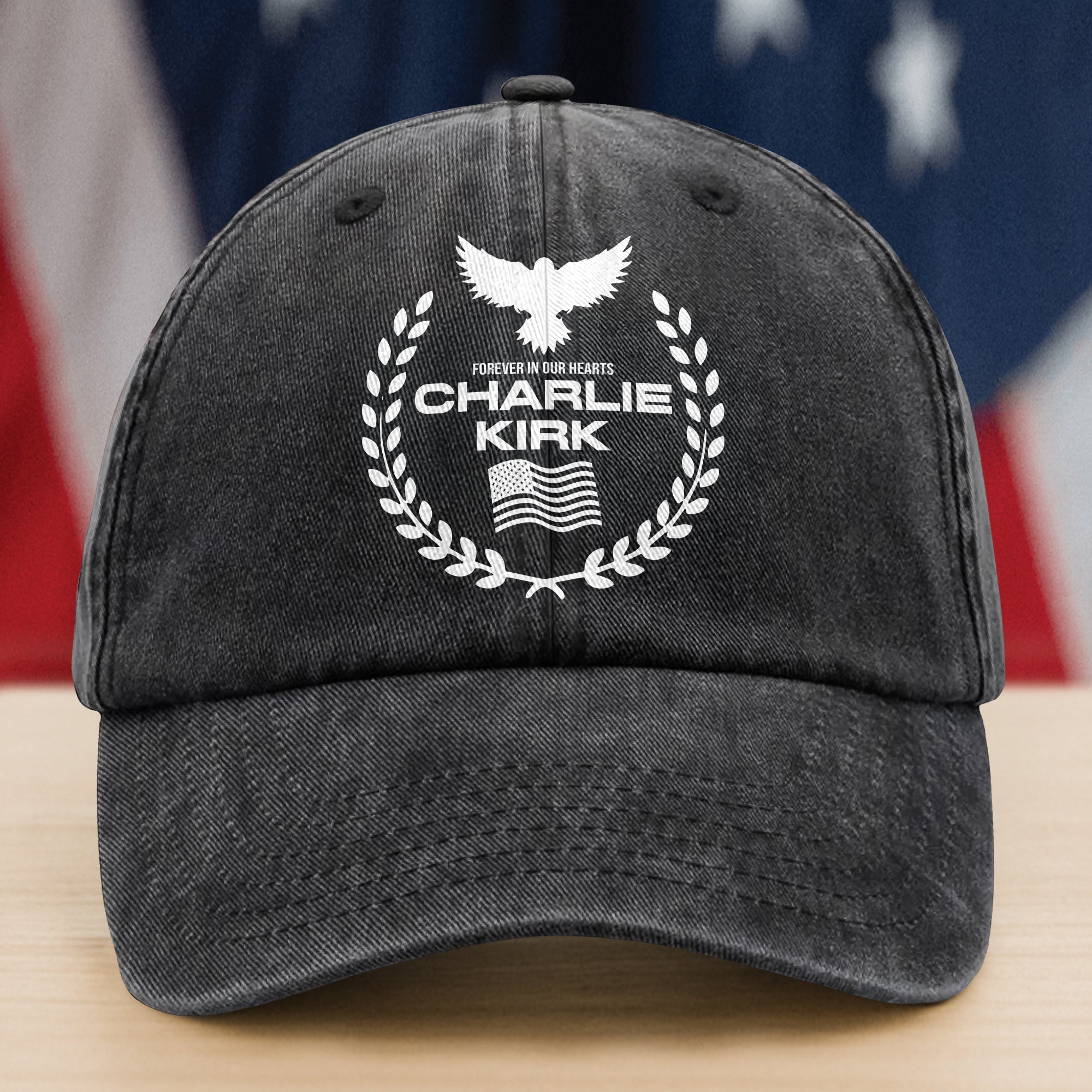 Charlie Kirk Memorial Washed Denim Baseball Cap LM32 65527