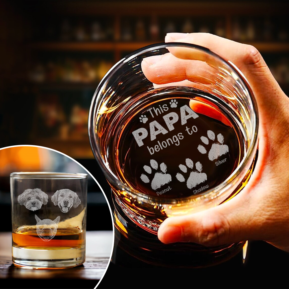 Custom Pet Photo This Papa Belong To Dog Engraved Whiskey Glass CH07 895736