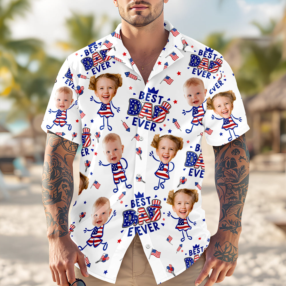 Custom Face Best Dad Ever USA Flag Hawaiian Shirt Gift For Father's Day CH07 911470