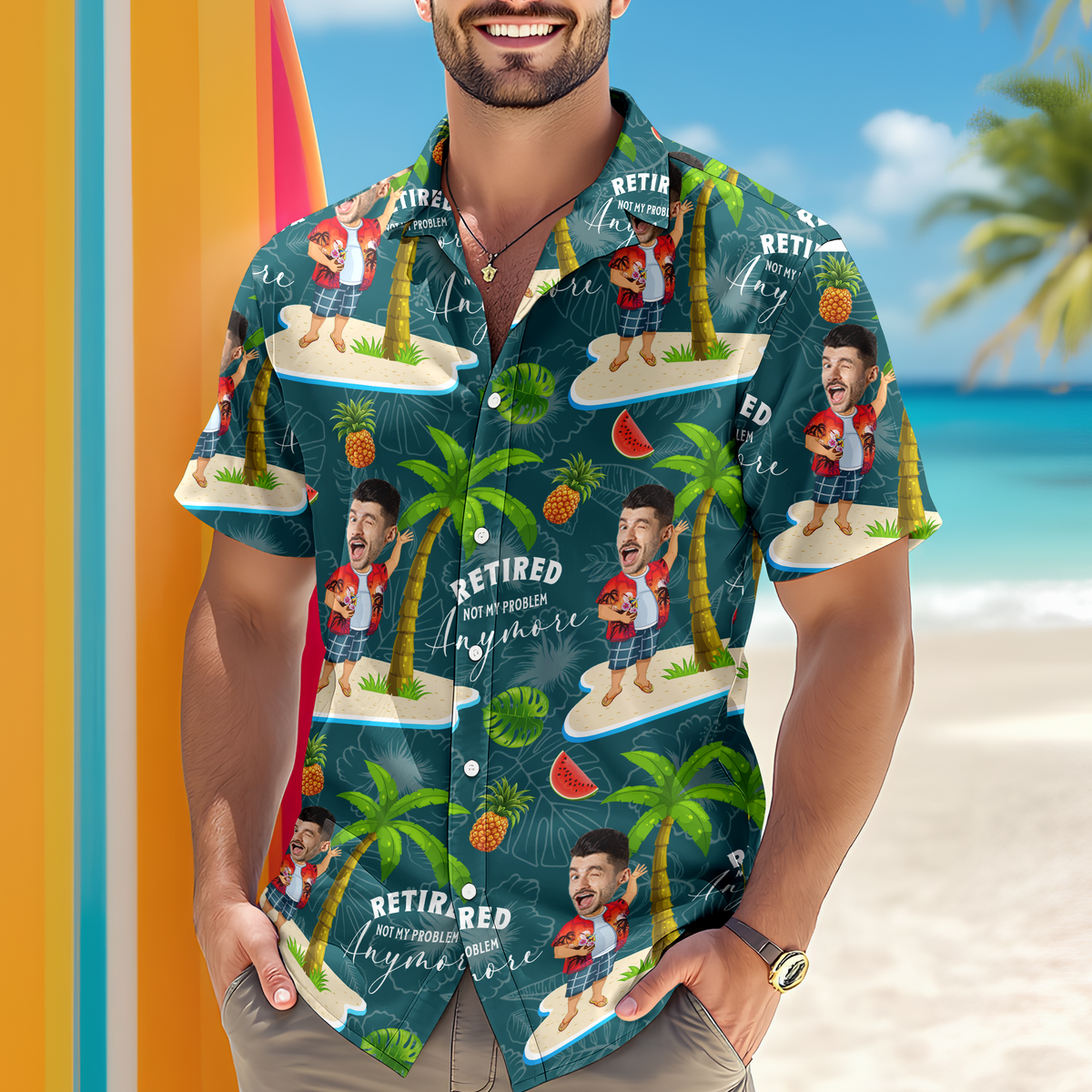 Custom Face All Over Print Hawaiian Shirt Personalized Retirement Gift for Dad LM32 893483