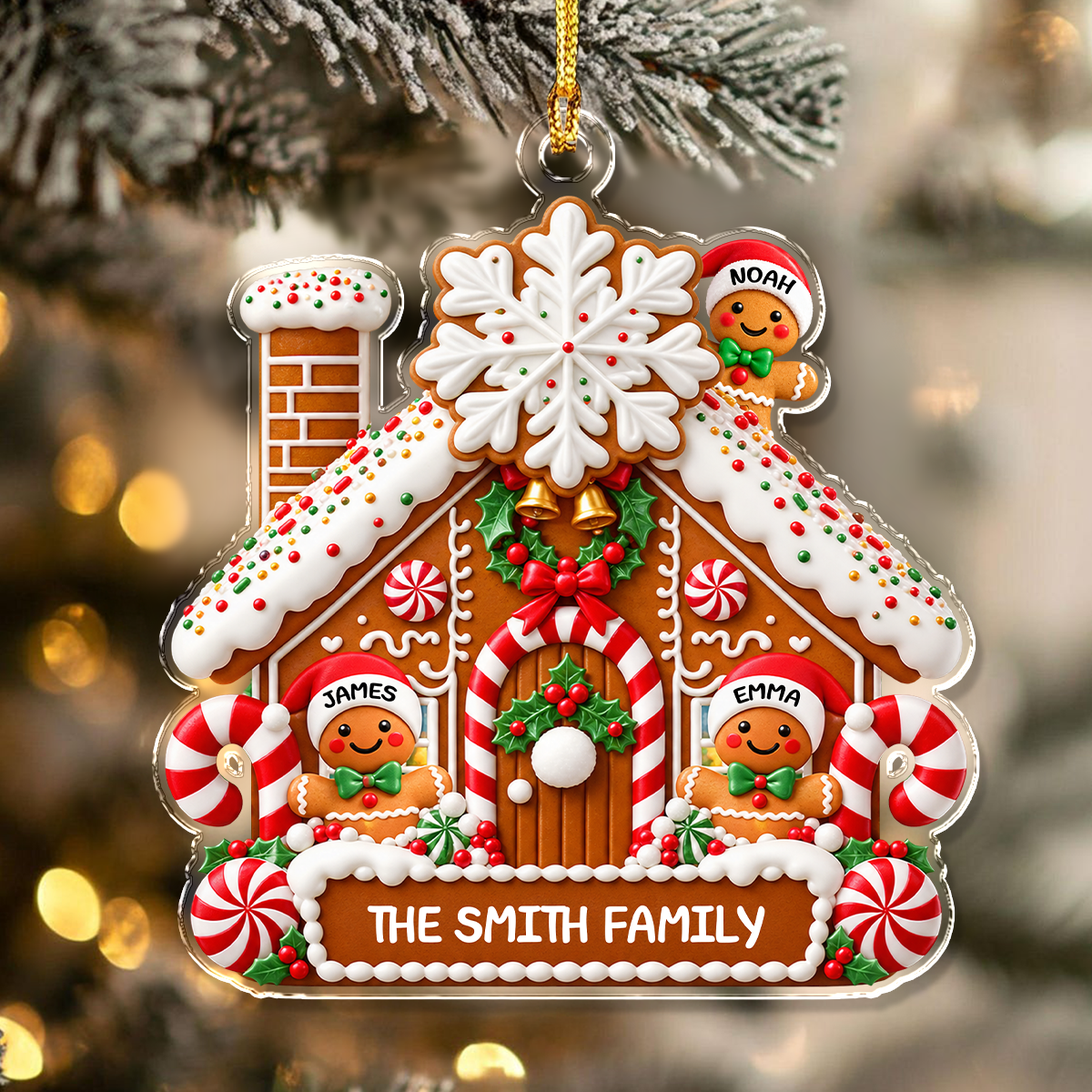 Personalized Gingerbread Family Christmas Acrylic Ornament, Festive Family Holiday Keepsake HA75 919442