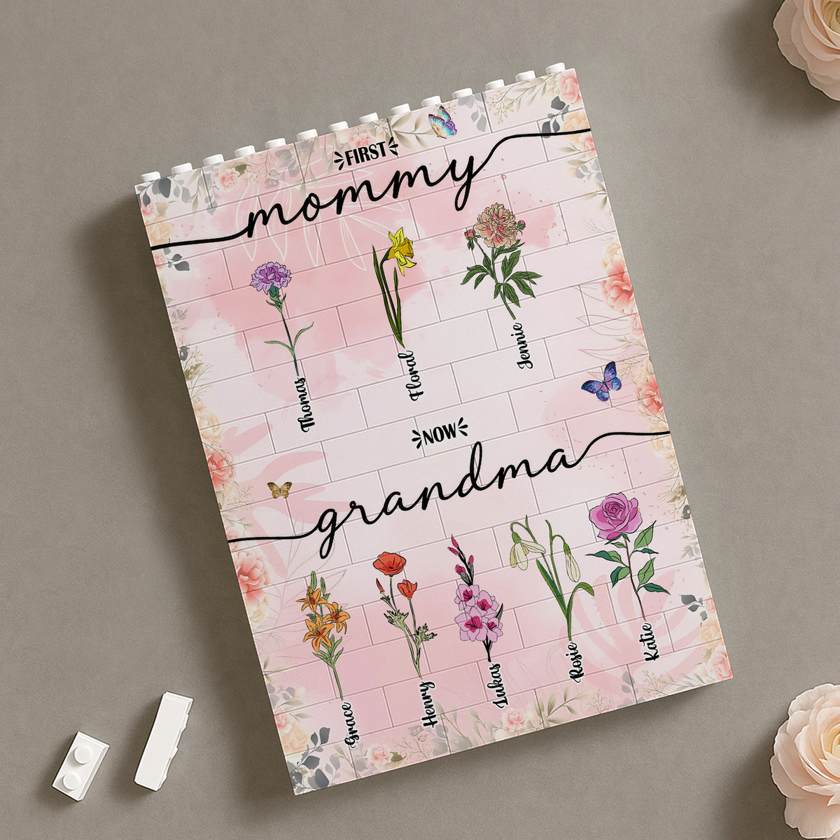 Personalized First Mom Now Grandma Birth Flower Bouquet Building Brick Blocks Mother's Day Gift HA75 920636