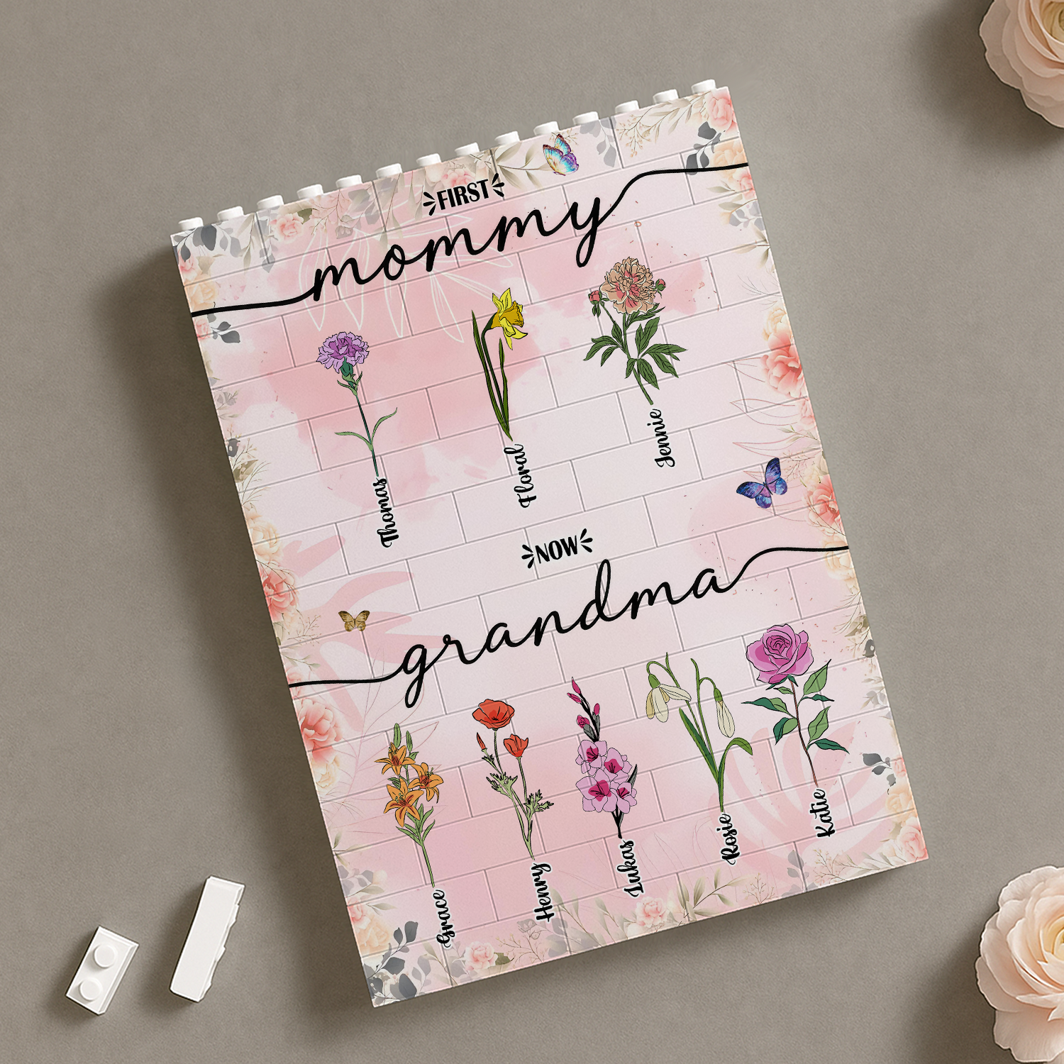 Personalized First Mom Now Grandma Birth Flower Bouquet Building Brick Blocks Mother's Day Gift HA75 920636