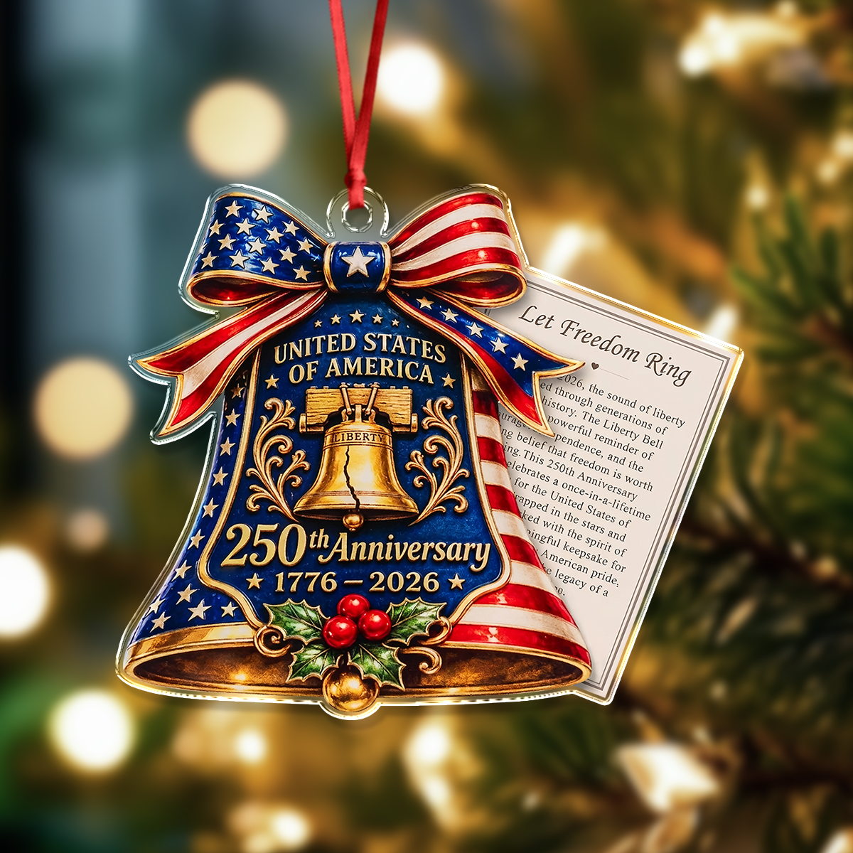 250 Anniversary USA Acrylic Ornament Christmas Tree Decor, Patriotic Keepsake Gift HA75 919436