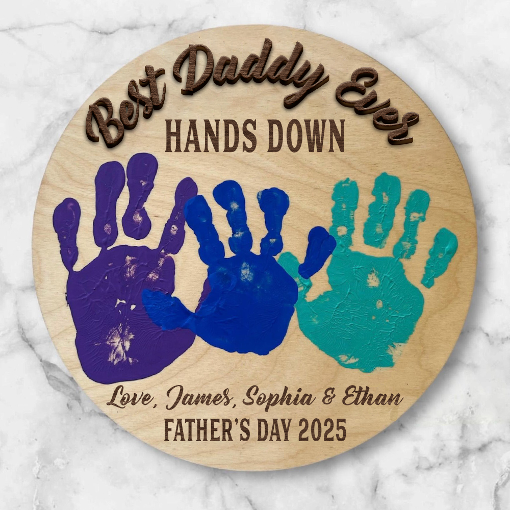 Personalized Best Dad Ever Hands Down 2-Layered Wooden Plaque With Stand TH10 892979