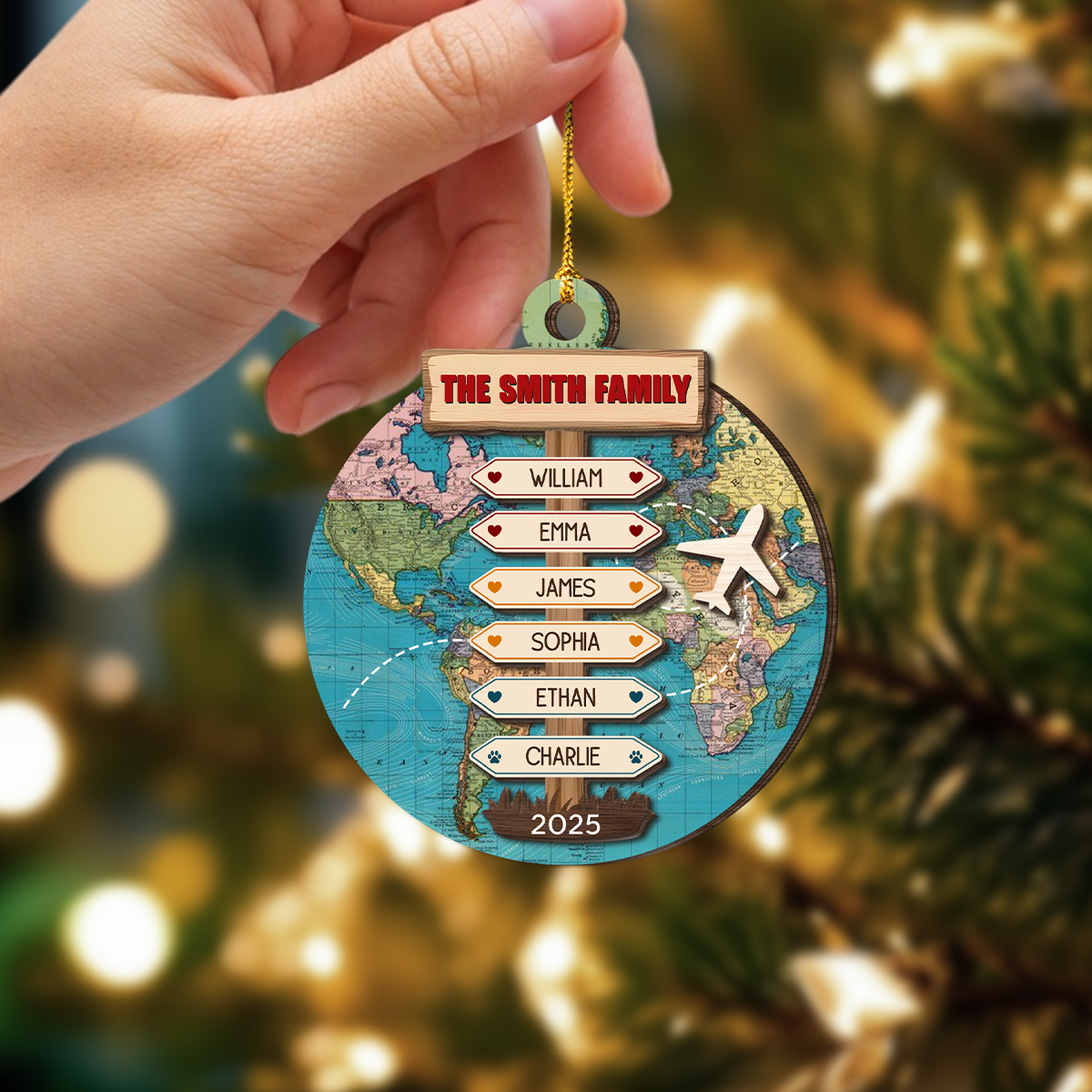 Custom Family Name Travel Adventure 2 Layer Wooden Ornament LM32 895447