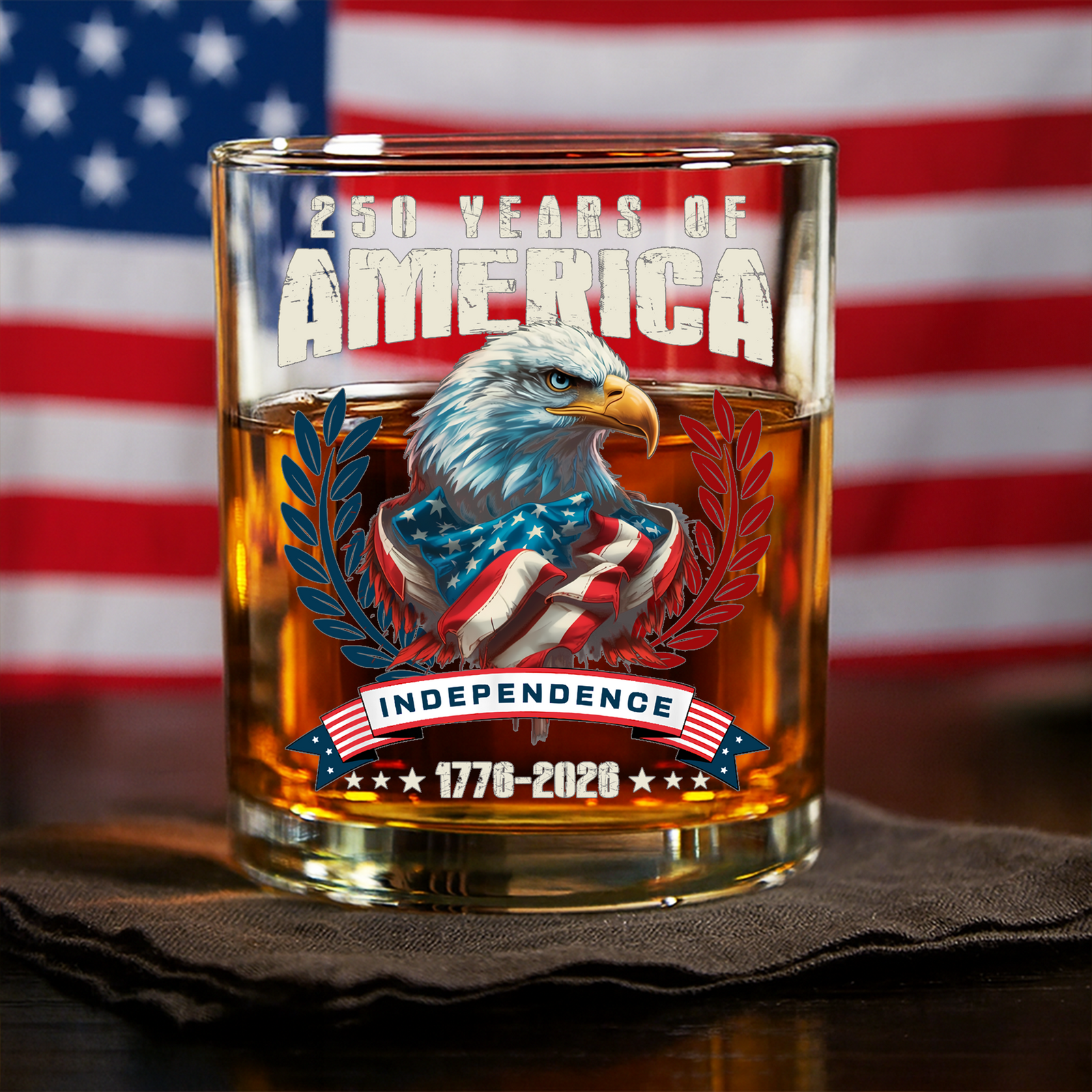 America 250 Years Eagle Independence Day Patriotic Whiskey Glass LM32 895261