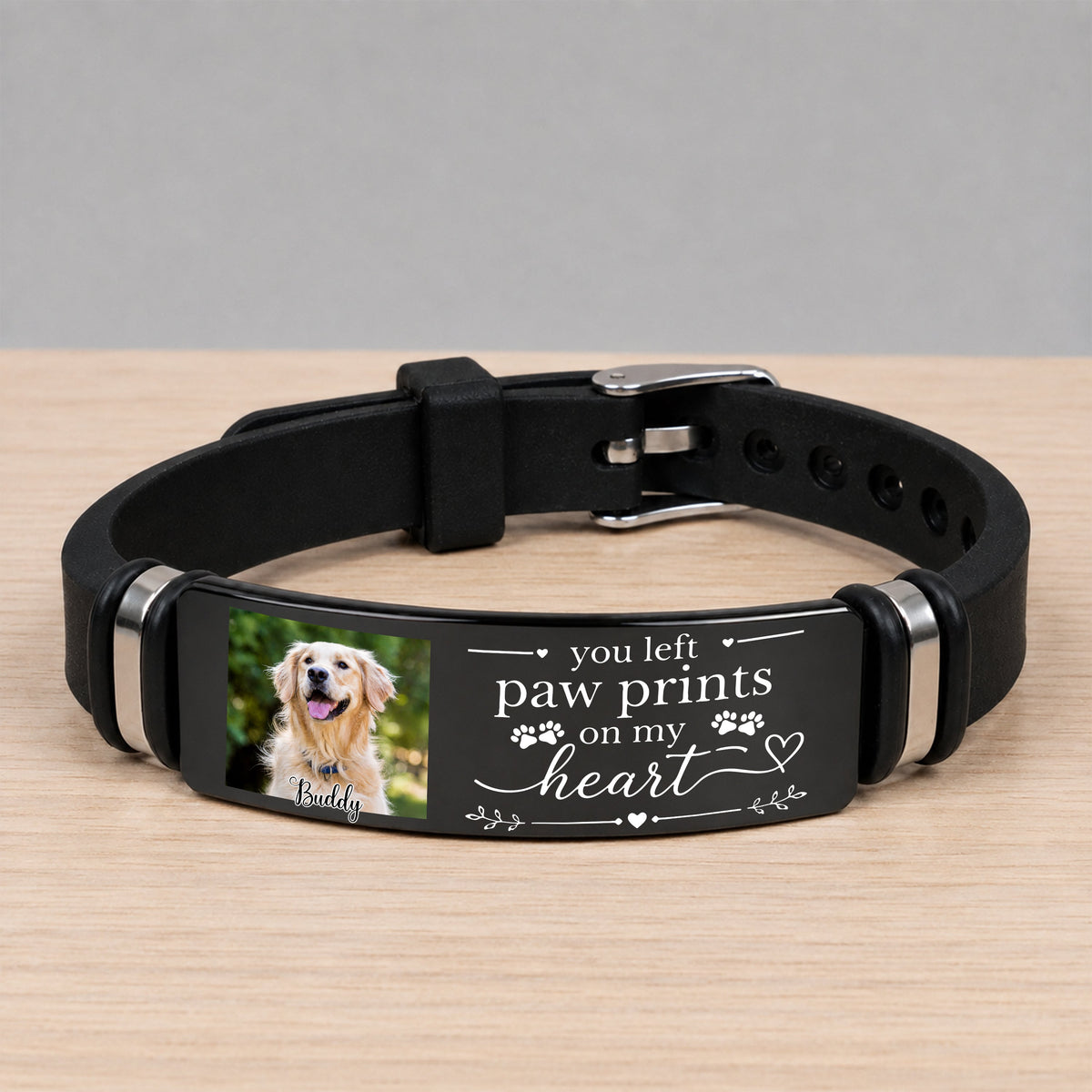 Custom Photo You Left Paw Print On My Heart Memorial Wristband Bracelet TH10 170589