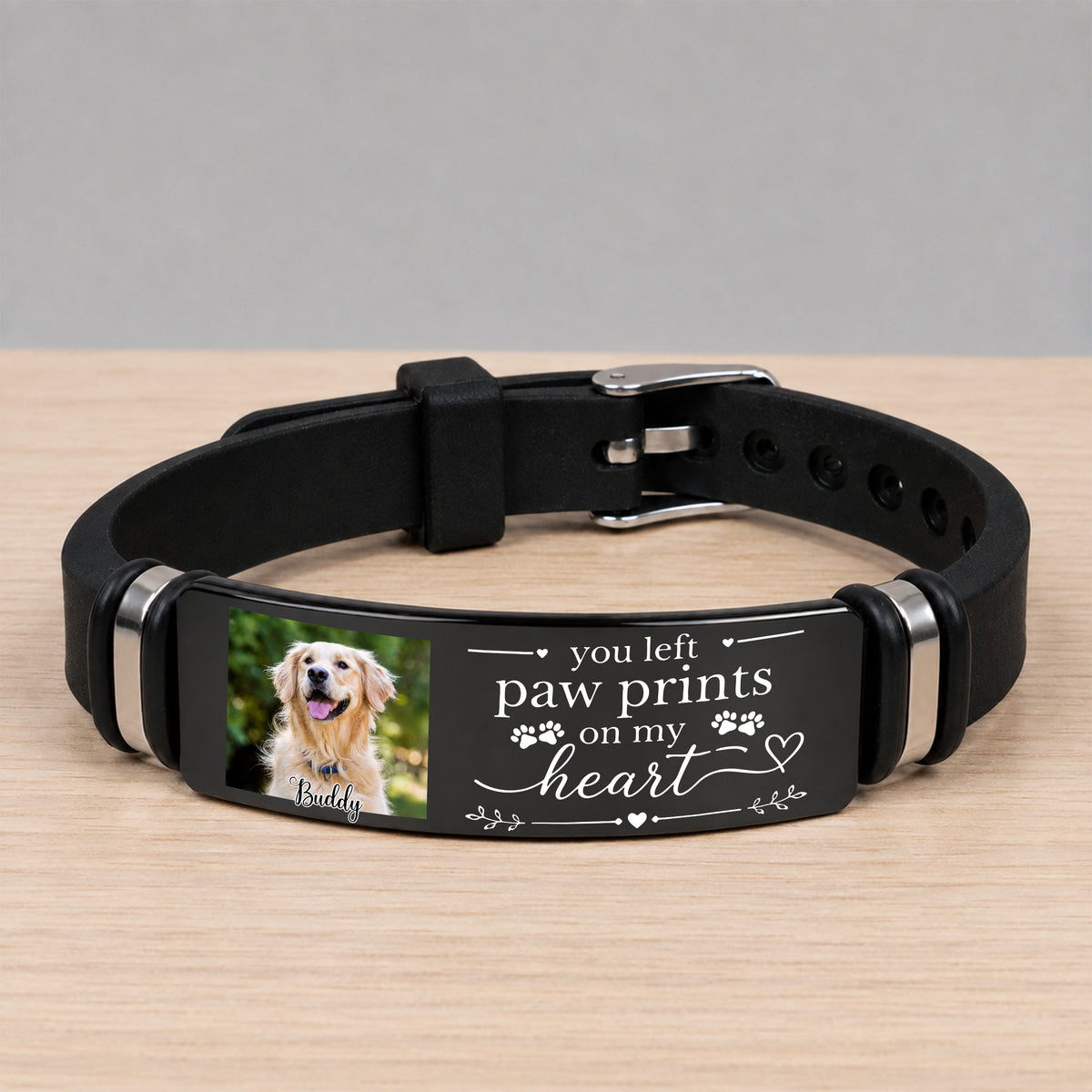 Custom Photo You Left Paw Print On My Heart Memorial Wristband Bracelet TH10 170589
