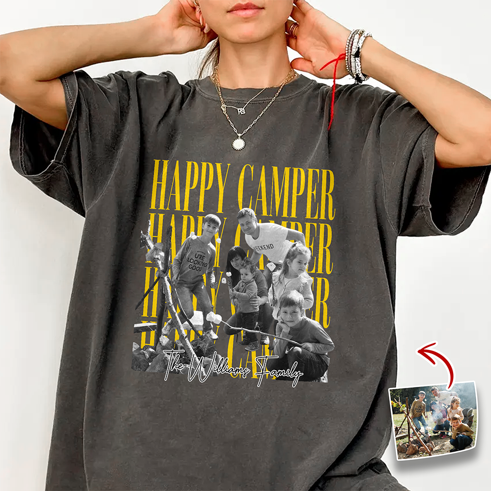 Custom Family Photo Vintage Happy Camper Comfort Shirt - Personalized Family Camping Gift TH10 170153