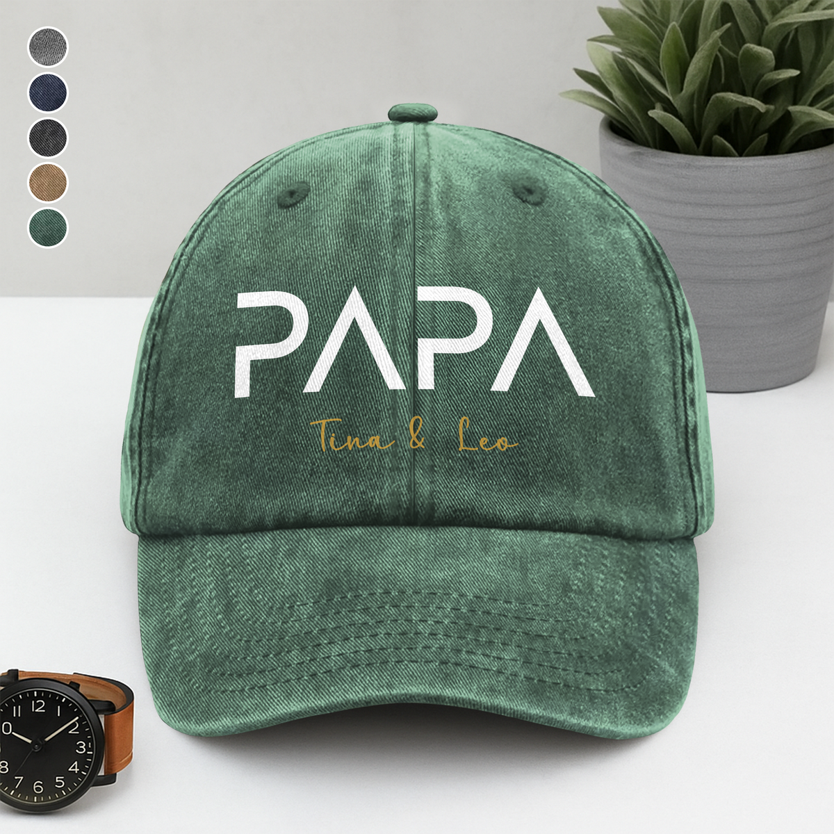 Custom Name Papa Washed Denim Baseball Cap Father's Day Gift HO82 902740